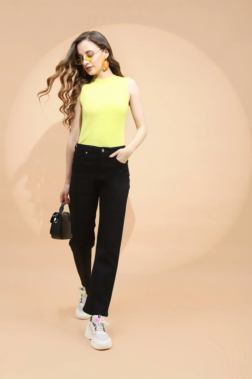 Black Cotton Blend Straight Fit Trouser