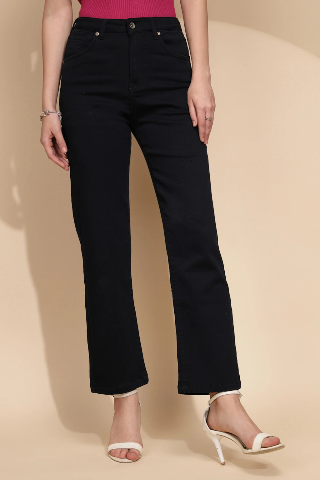 Navy Blue Cotton Blend Trouser