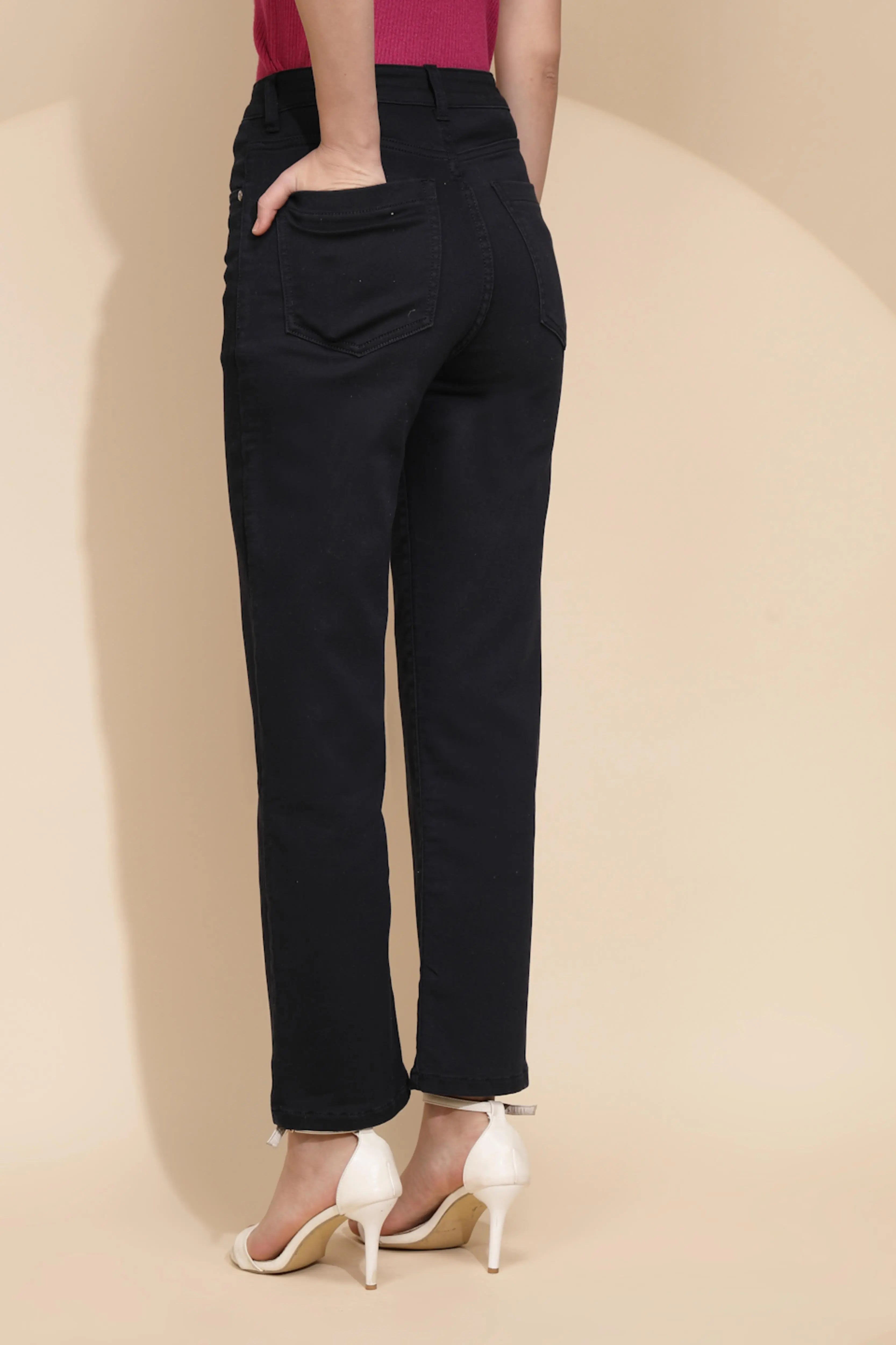Navy Blue Cotton Blend Trouser