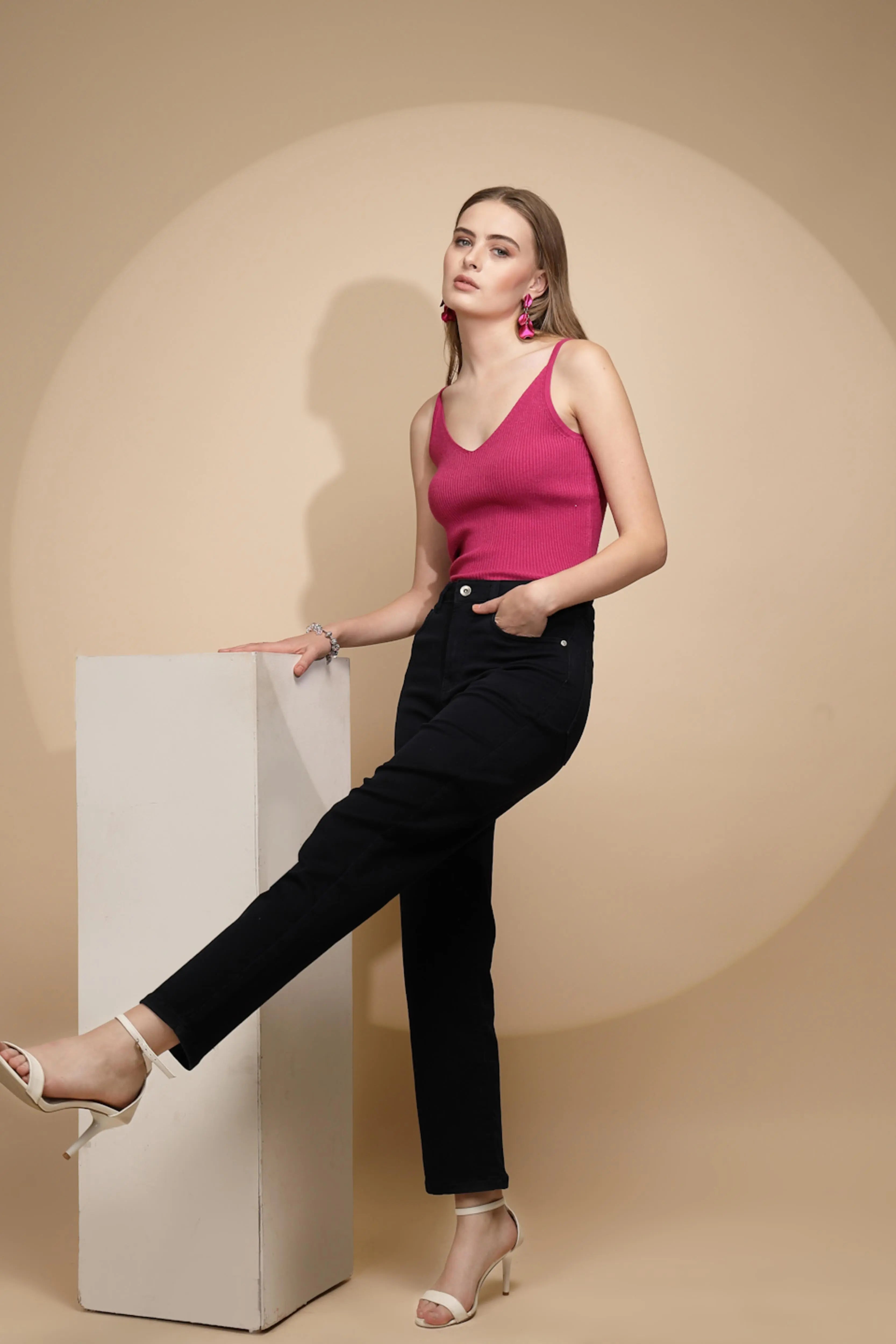Navy Blue Cotton Blend Trouser