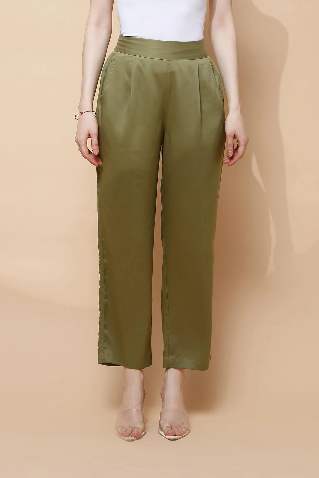 Olive Cotton Viscose Straight Fit Lower