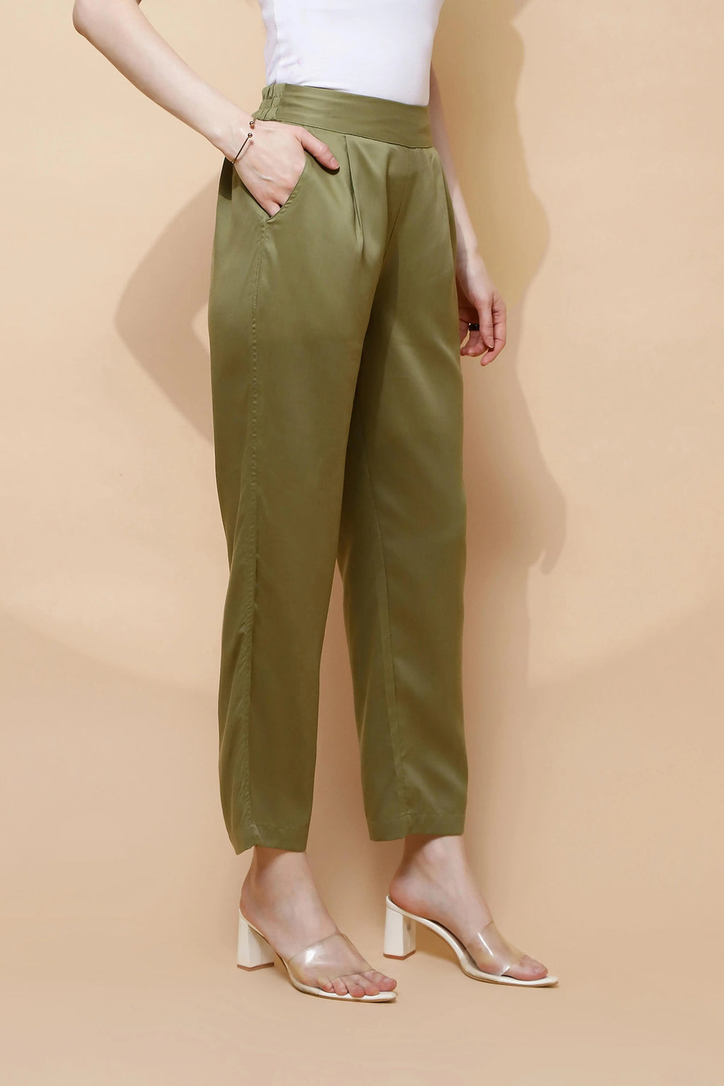 Olive Cotton Viscose Straight Fit Lower