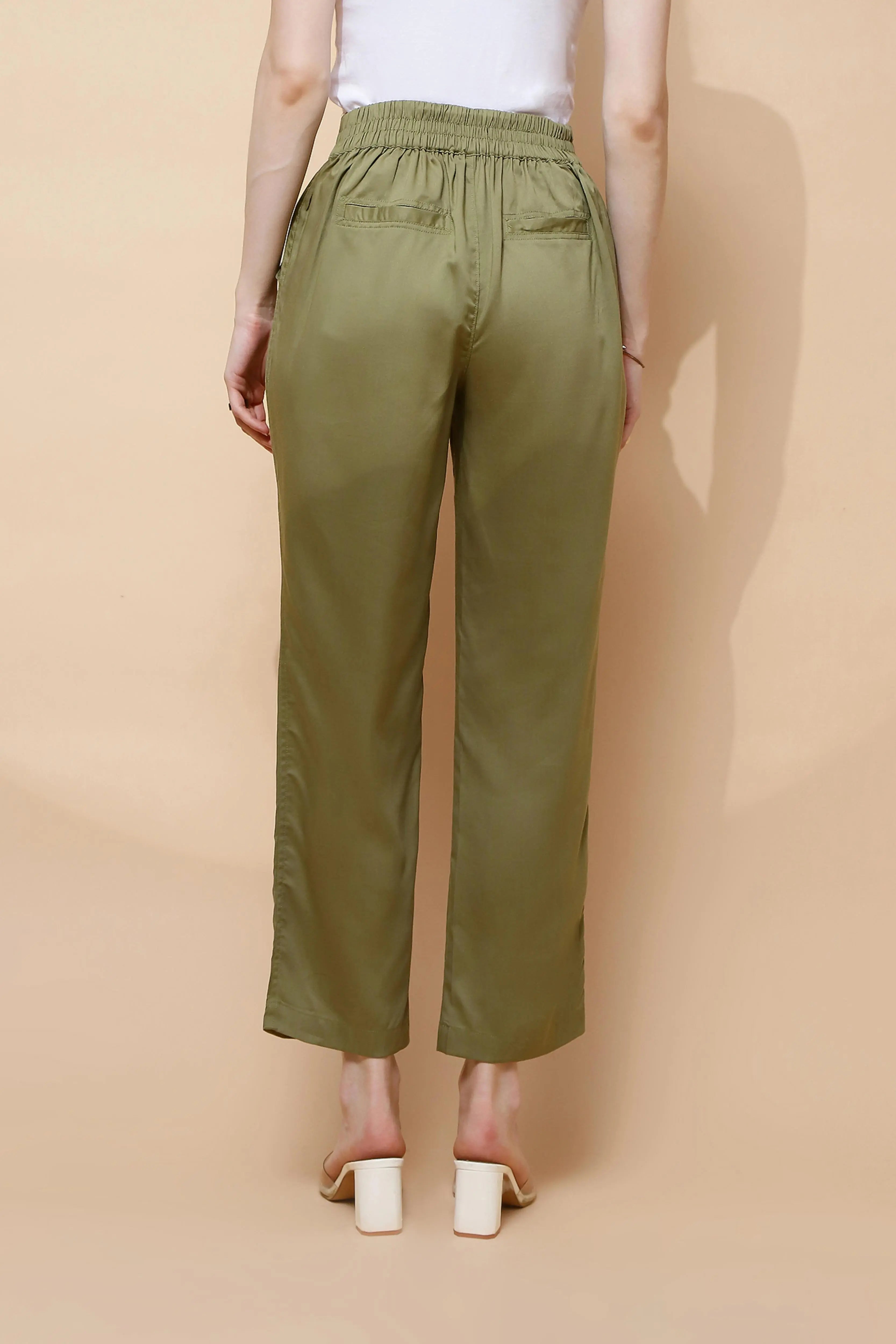 Olive Cotton Viscose Straight Fit Lower