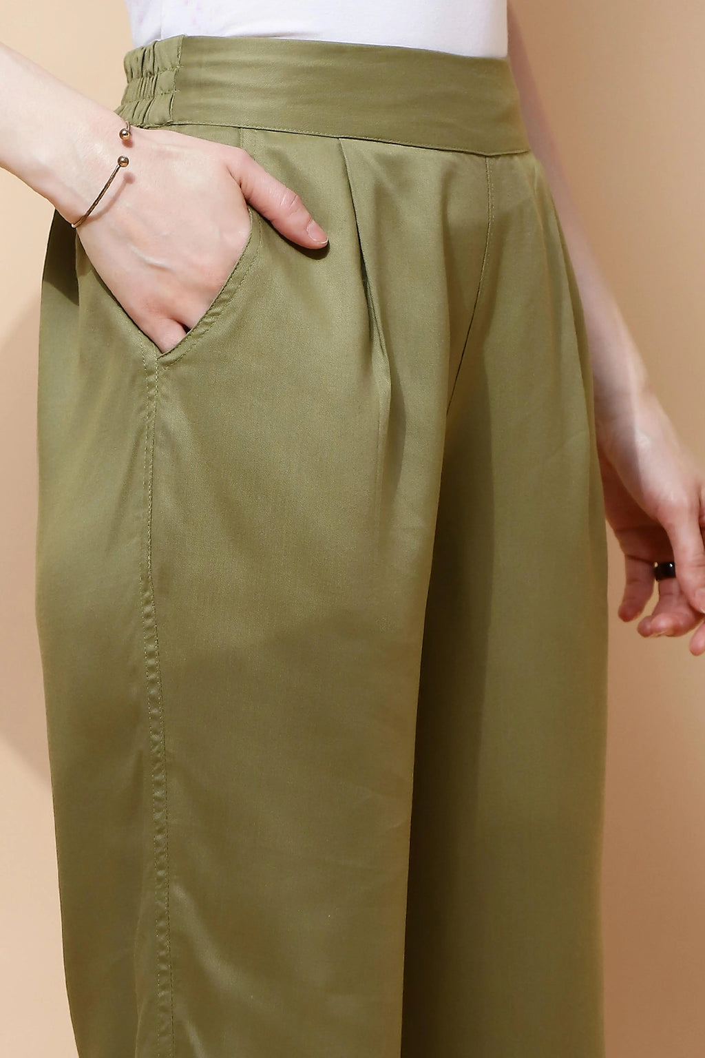 Olive Cotton Viscose Straight Fit Lower