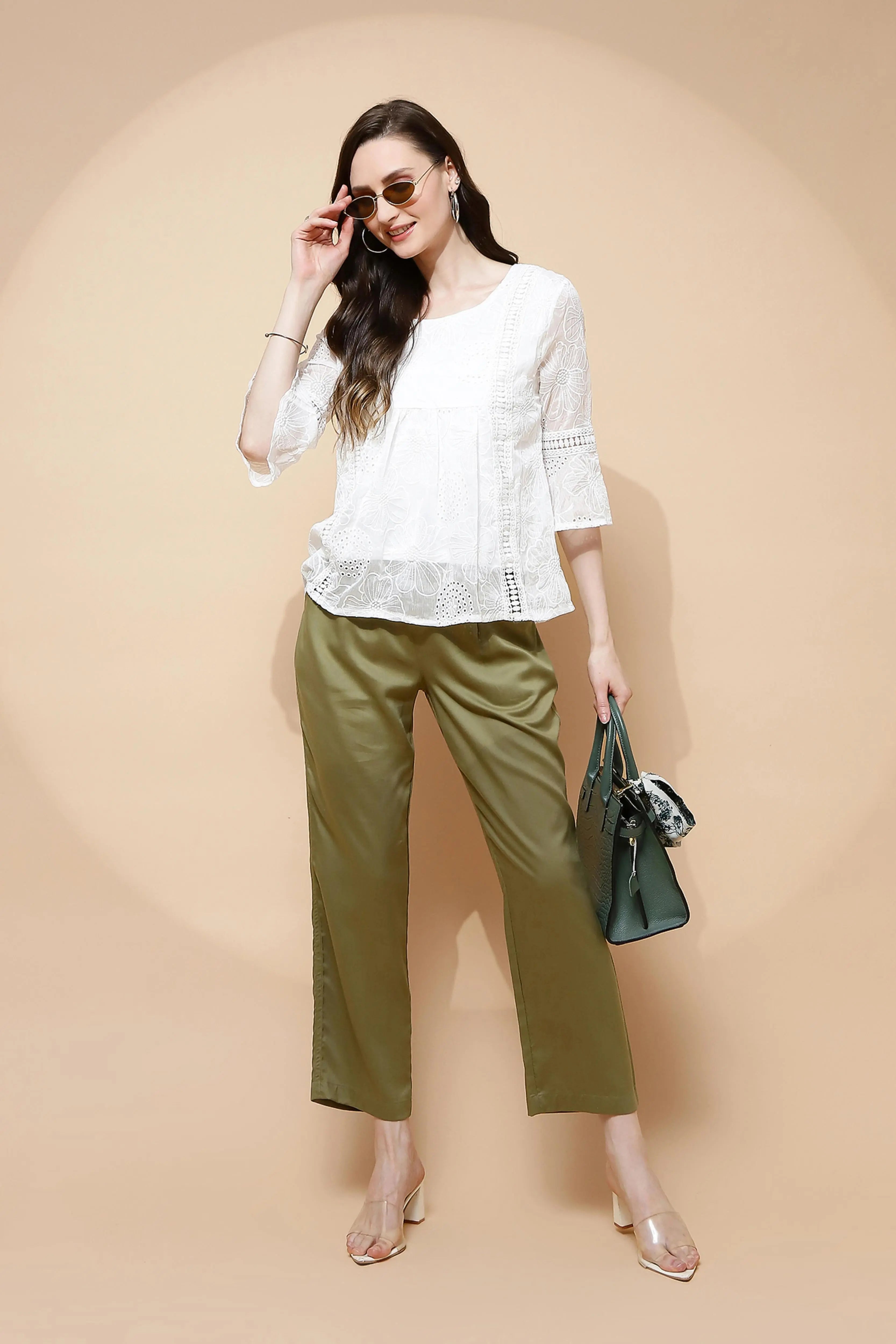 Olive Cotton Viscose Straight Fit Lower