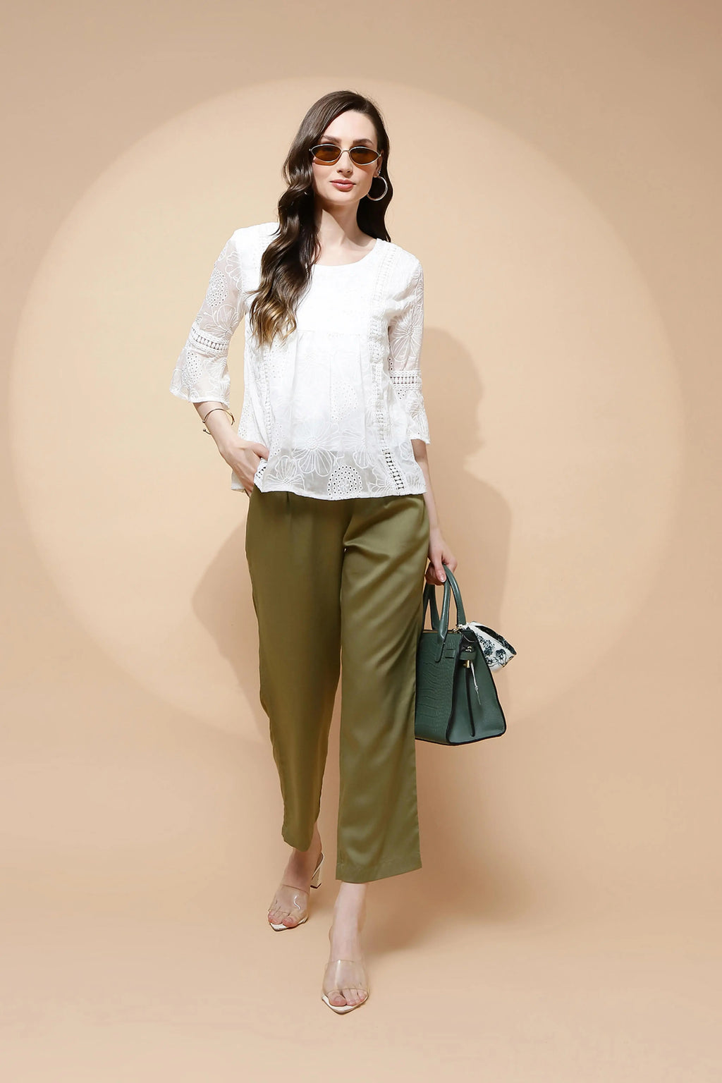 Olive Cotton Viscose Straight Fit Lower