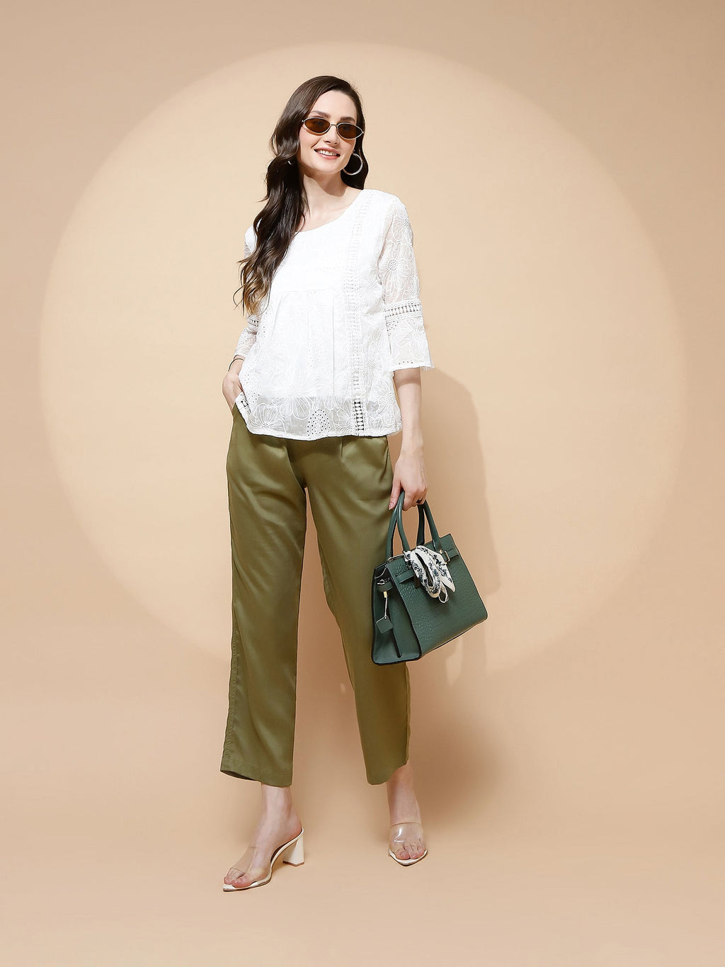 Olive Cotton Viscose Straight Fit Lower