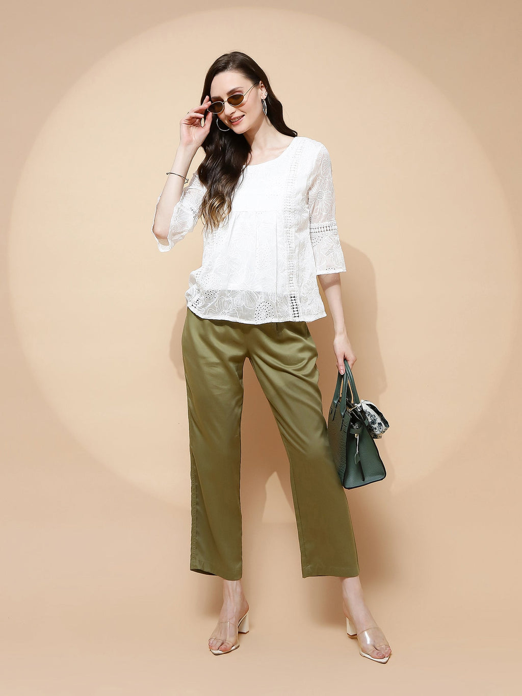 Olive Cotton Viscose Straight Fit Lower