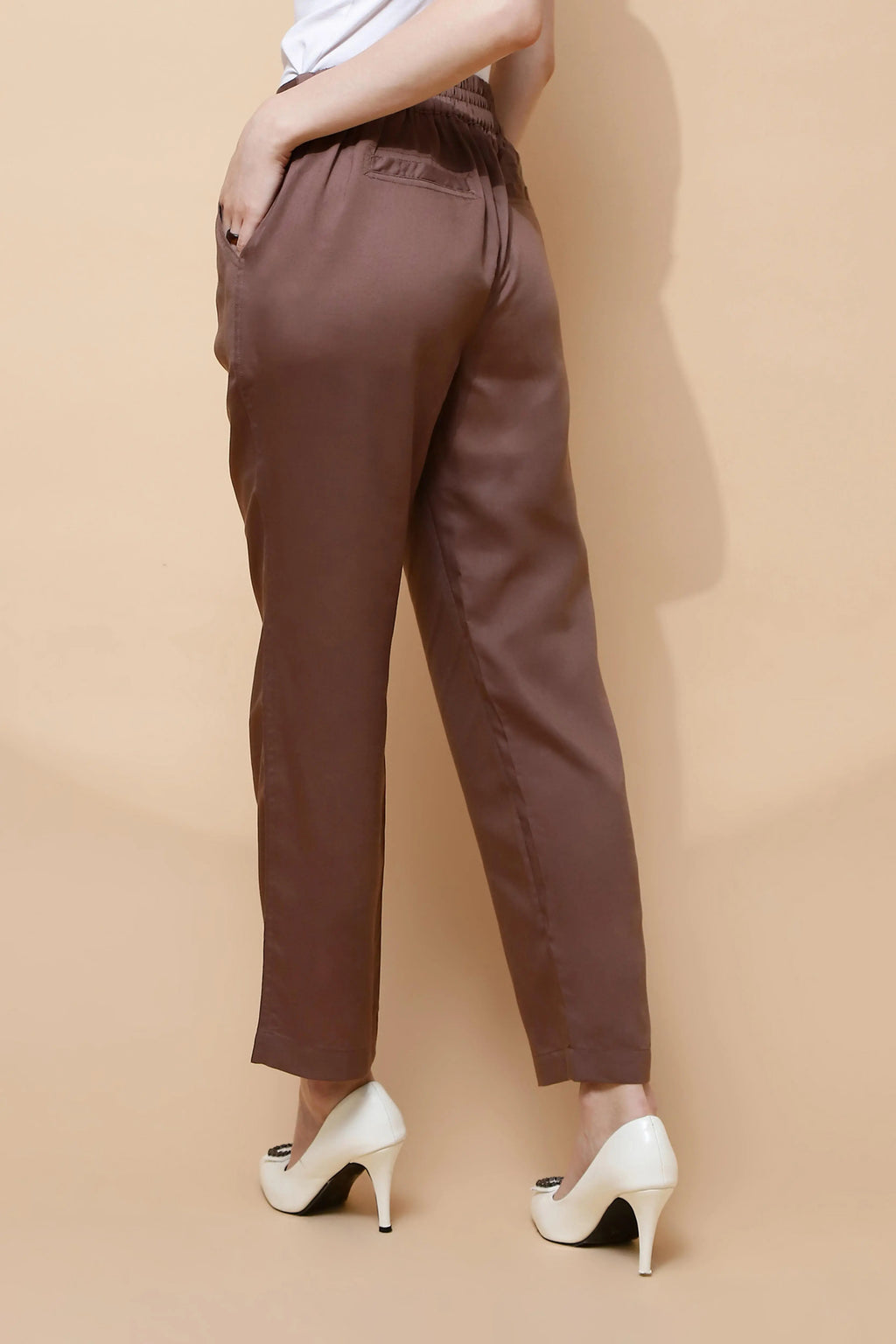 Brown Cotton Viscose Straight Fit Pants