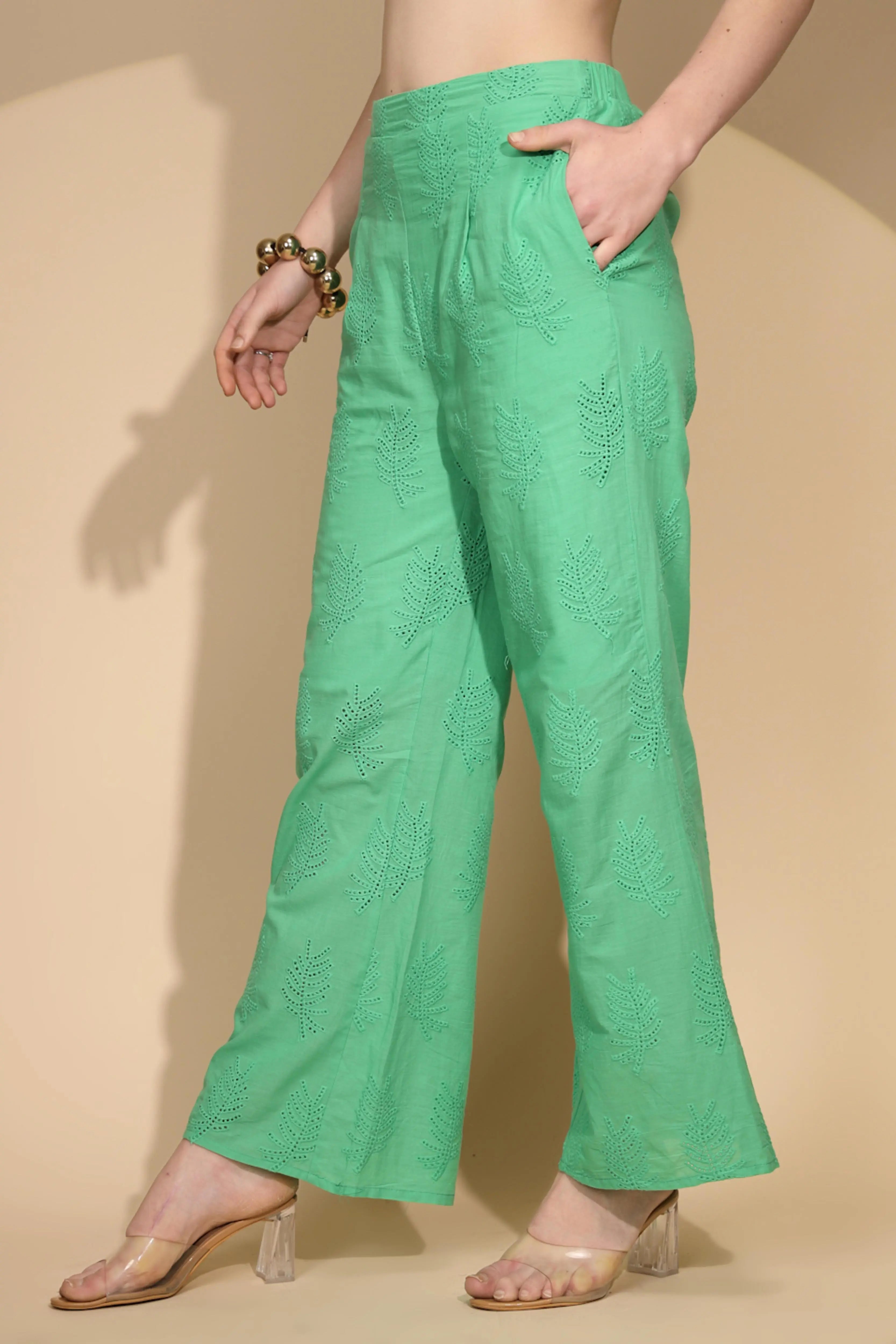 Green Cotton Regular Fit Lower