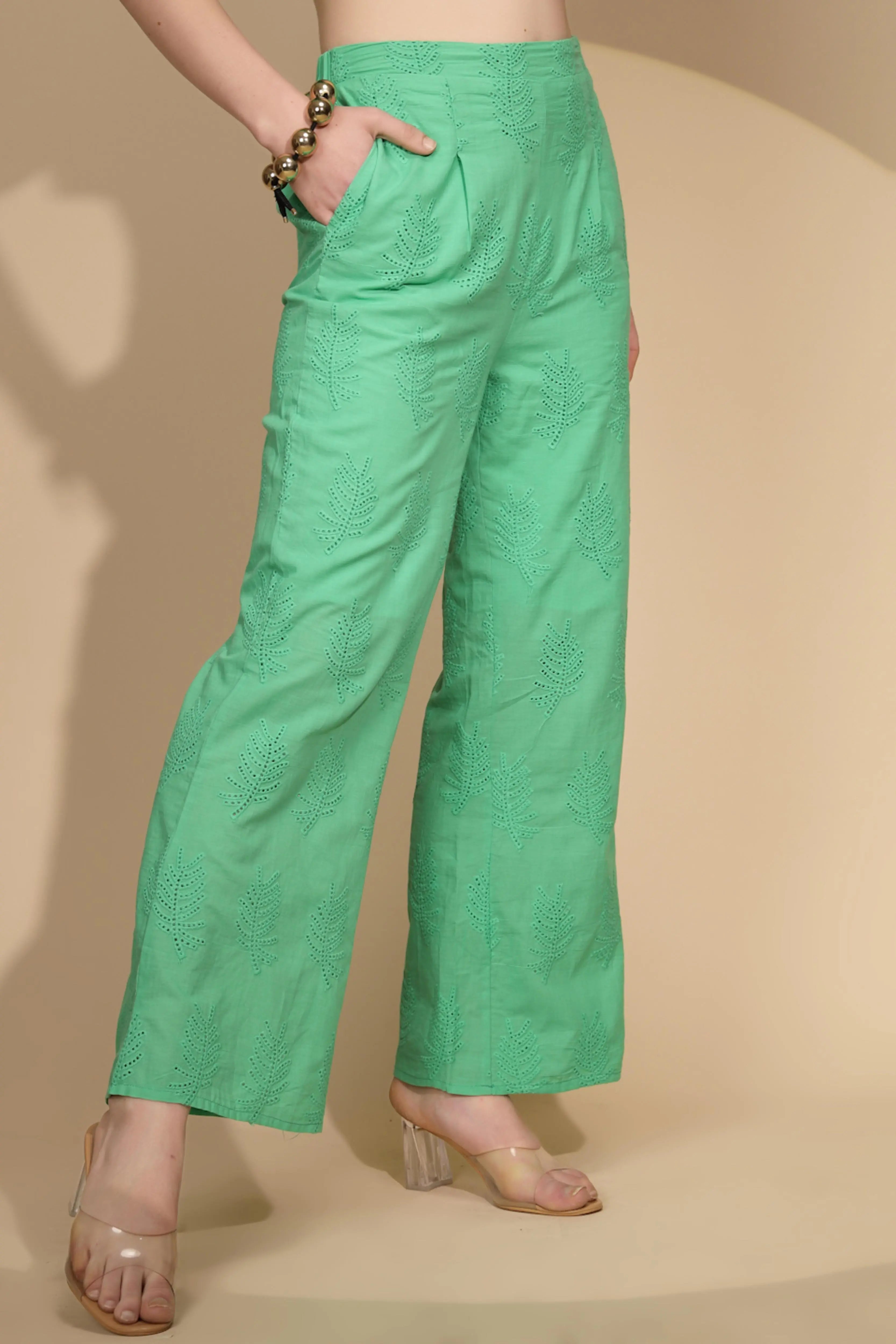 Green Cotton Regular Fit Lower