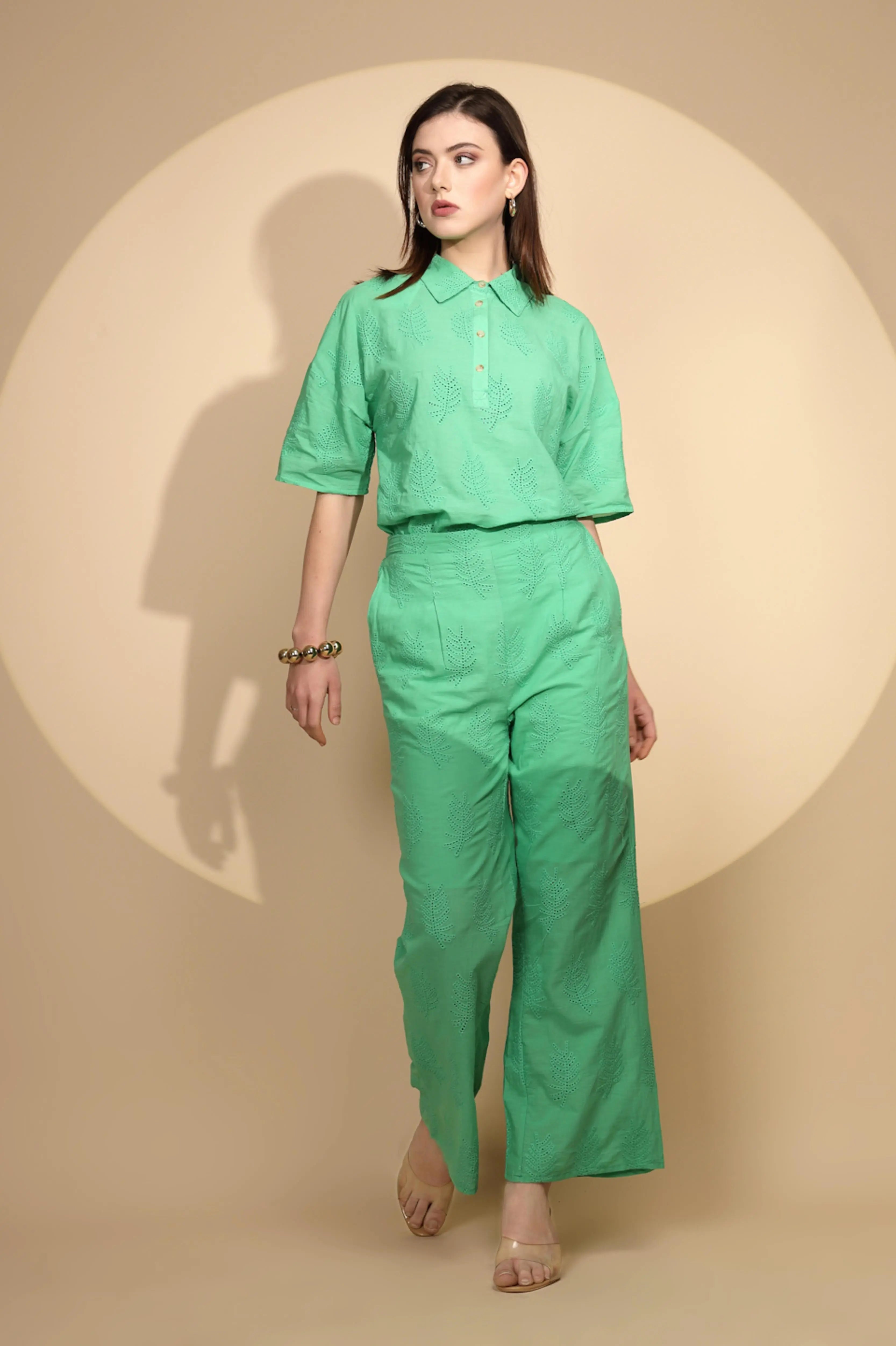 Green Cotton Regular Fit Lower