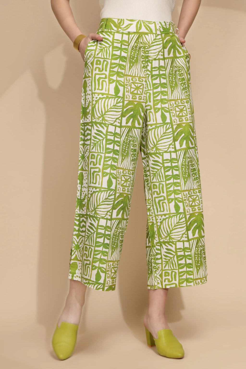 Green Linen Blend Regular Fit Trouser