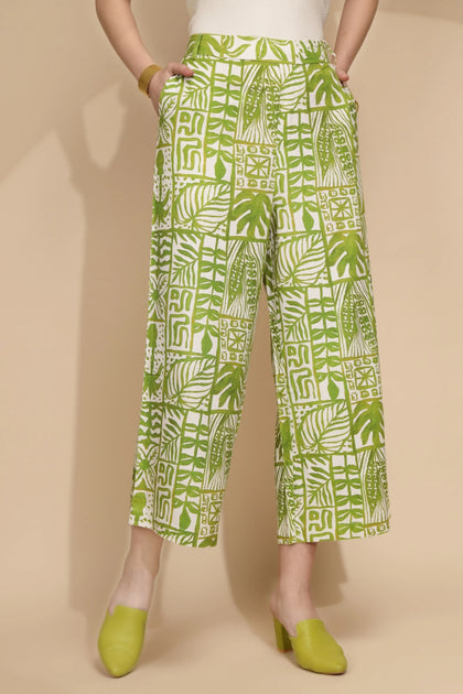 Green Linen Blend Regular Fit Trouser