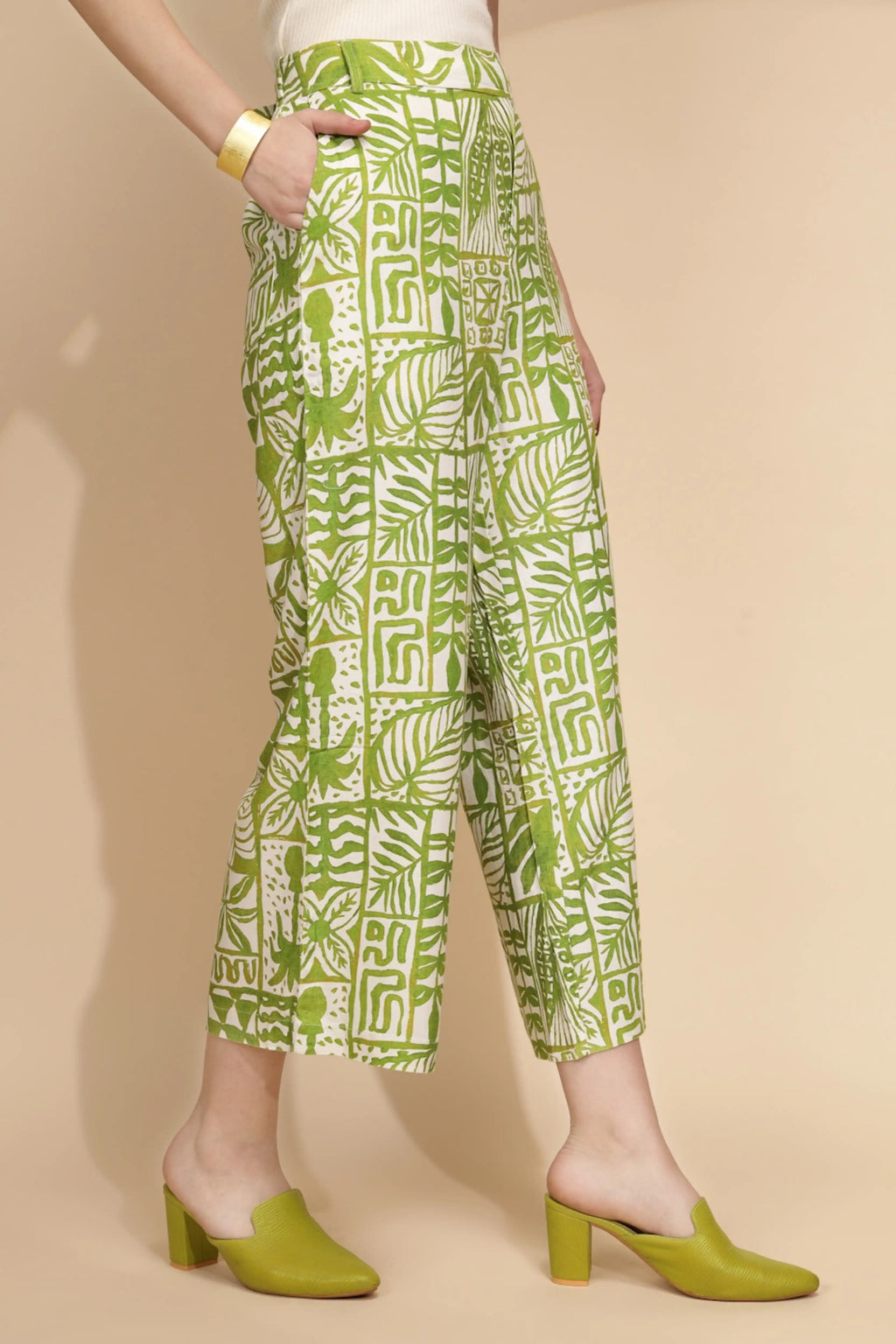 Green Linen Blend Regular Fit Trouser