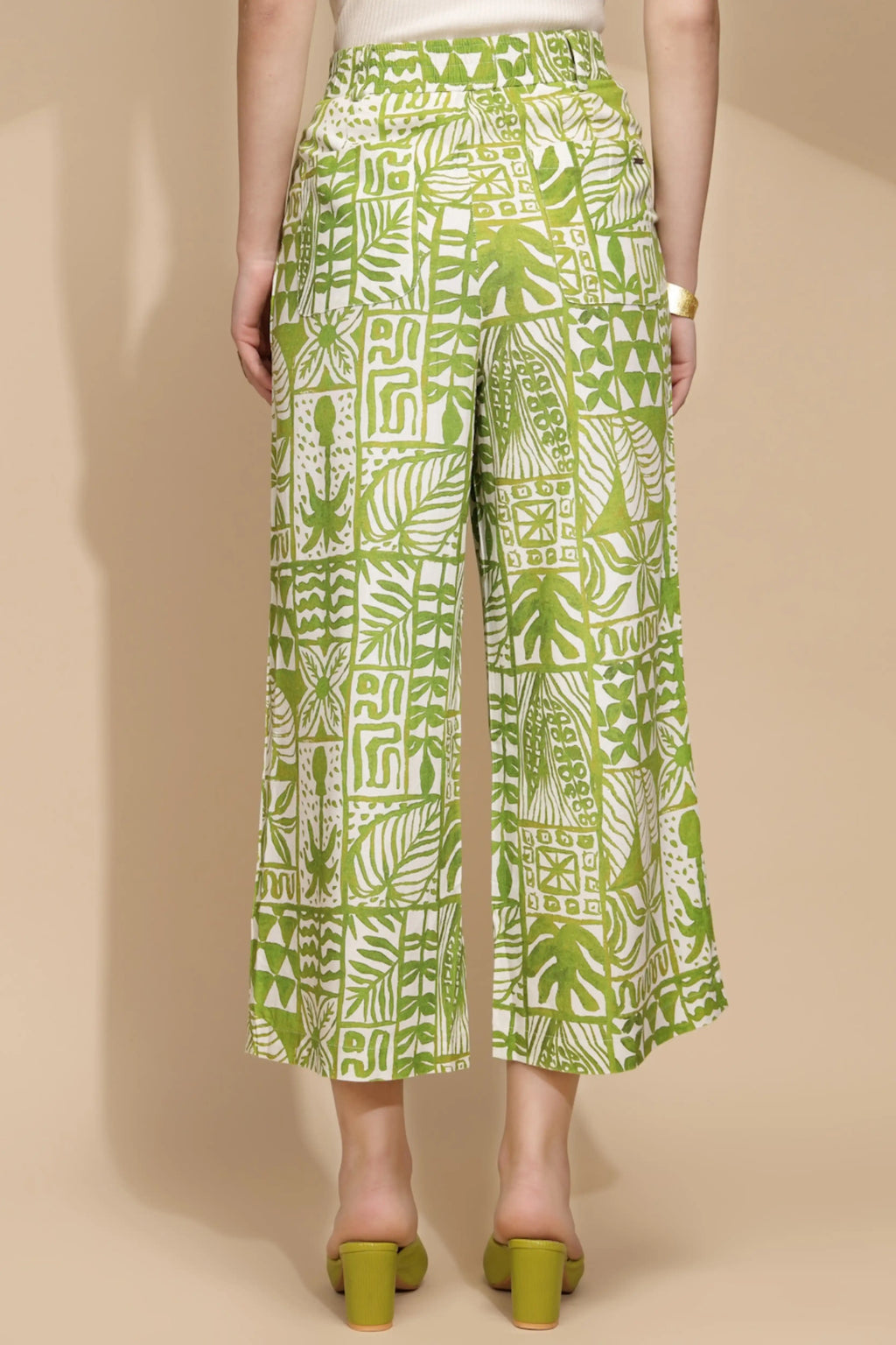 Green Linen Blend Regular Fit Trouser