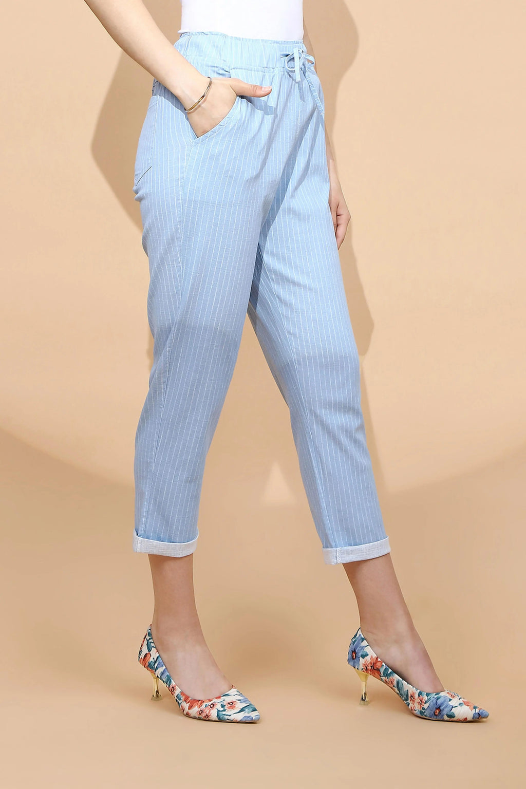 Sky Blue Cotton Regular Fit Lower