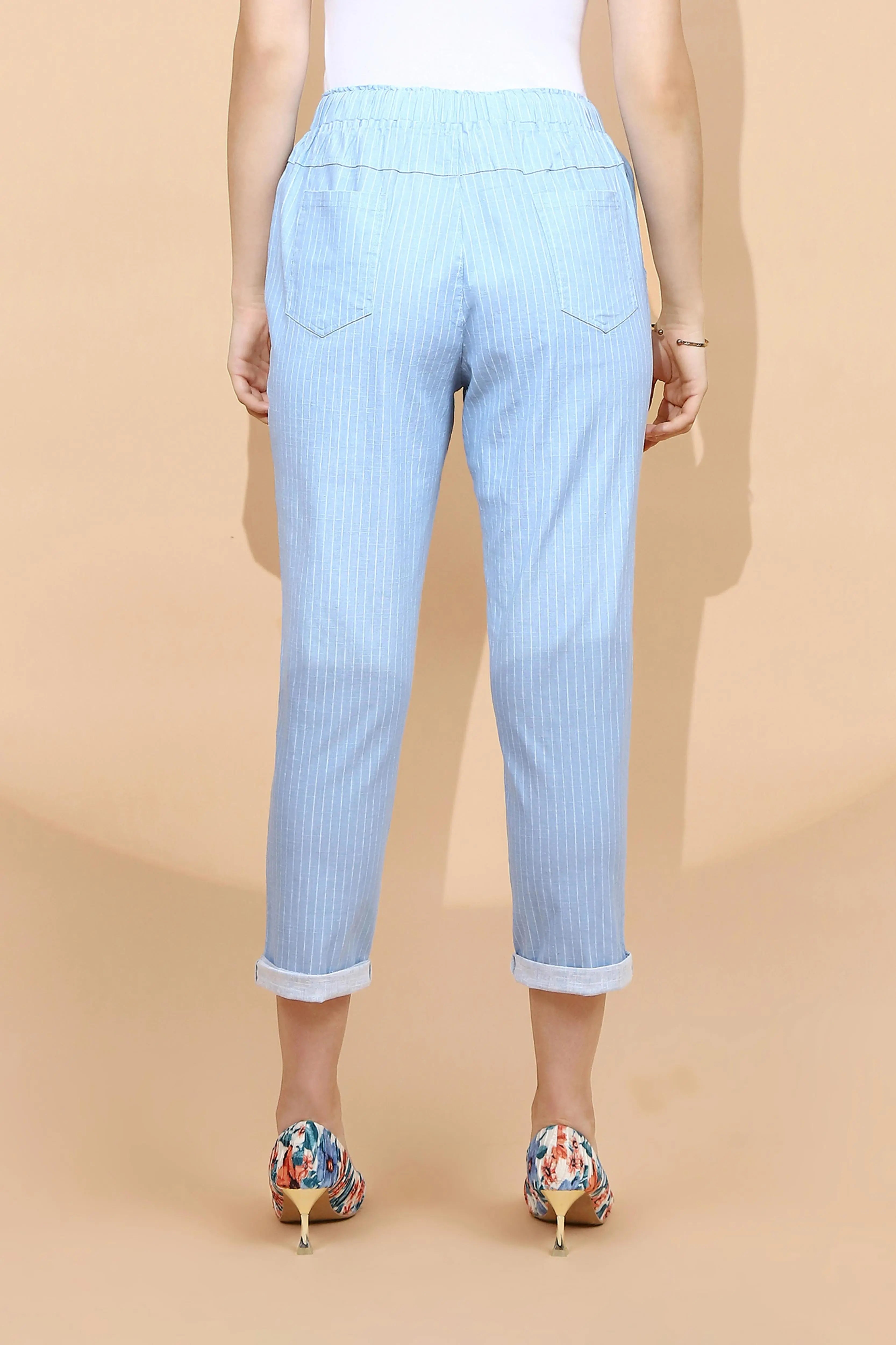Sky Blue Cotton Regular Fit Lower
