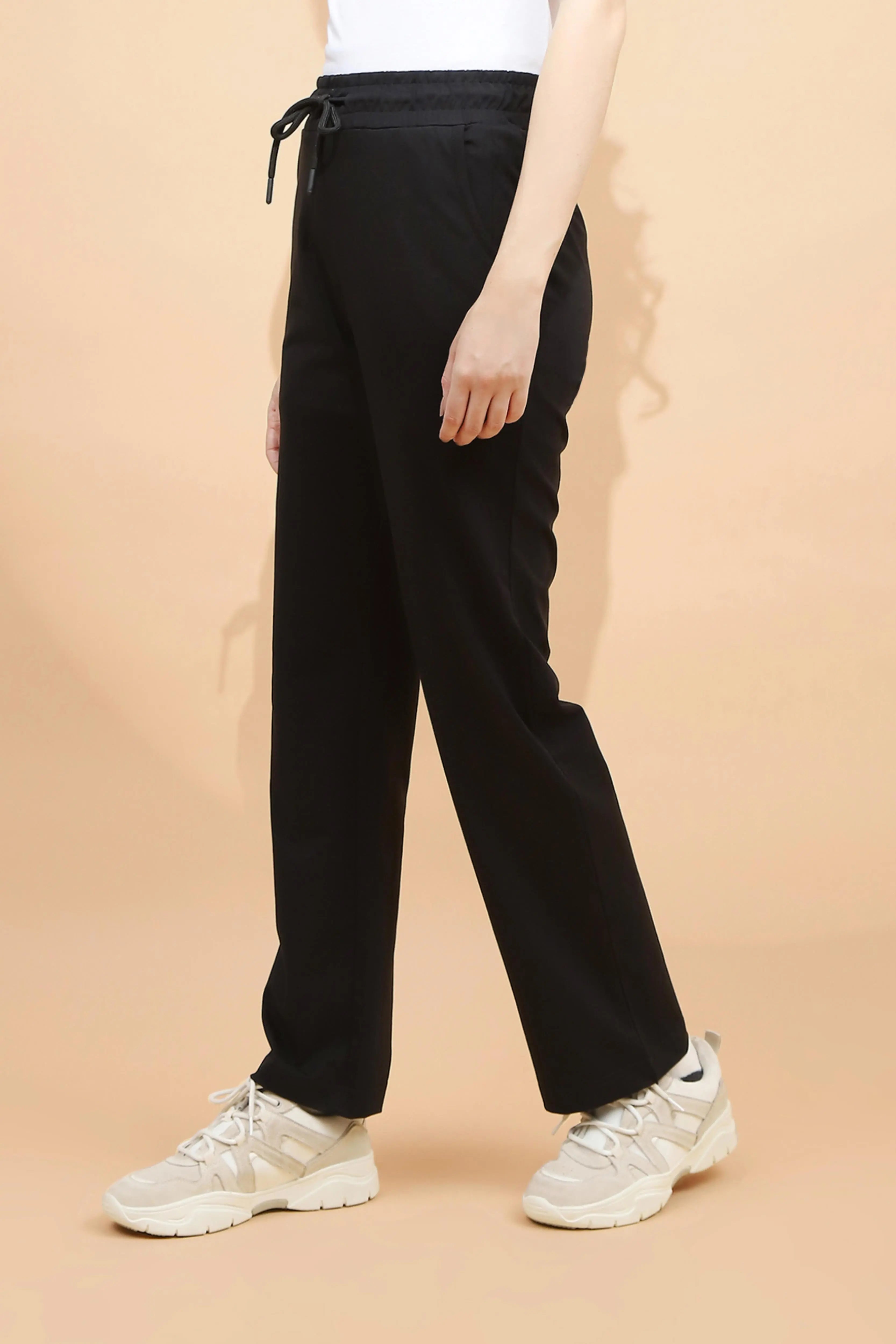 Black Cotton Blend Regular Fit Lower