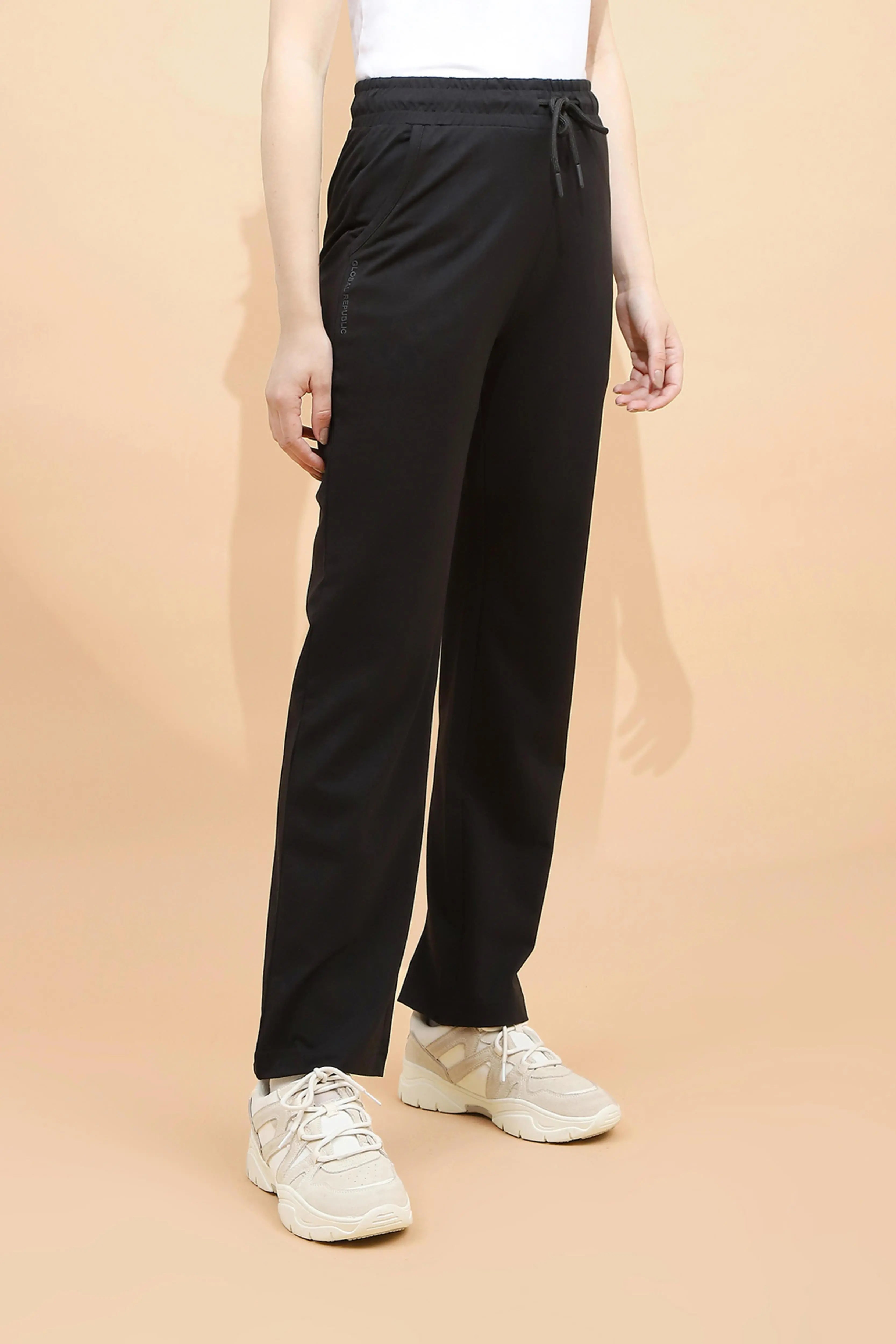 Black Cotton Blend Regular Fit Lower