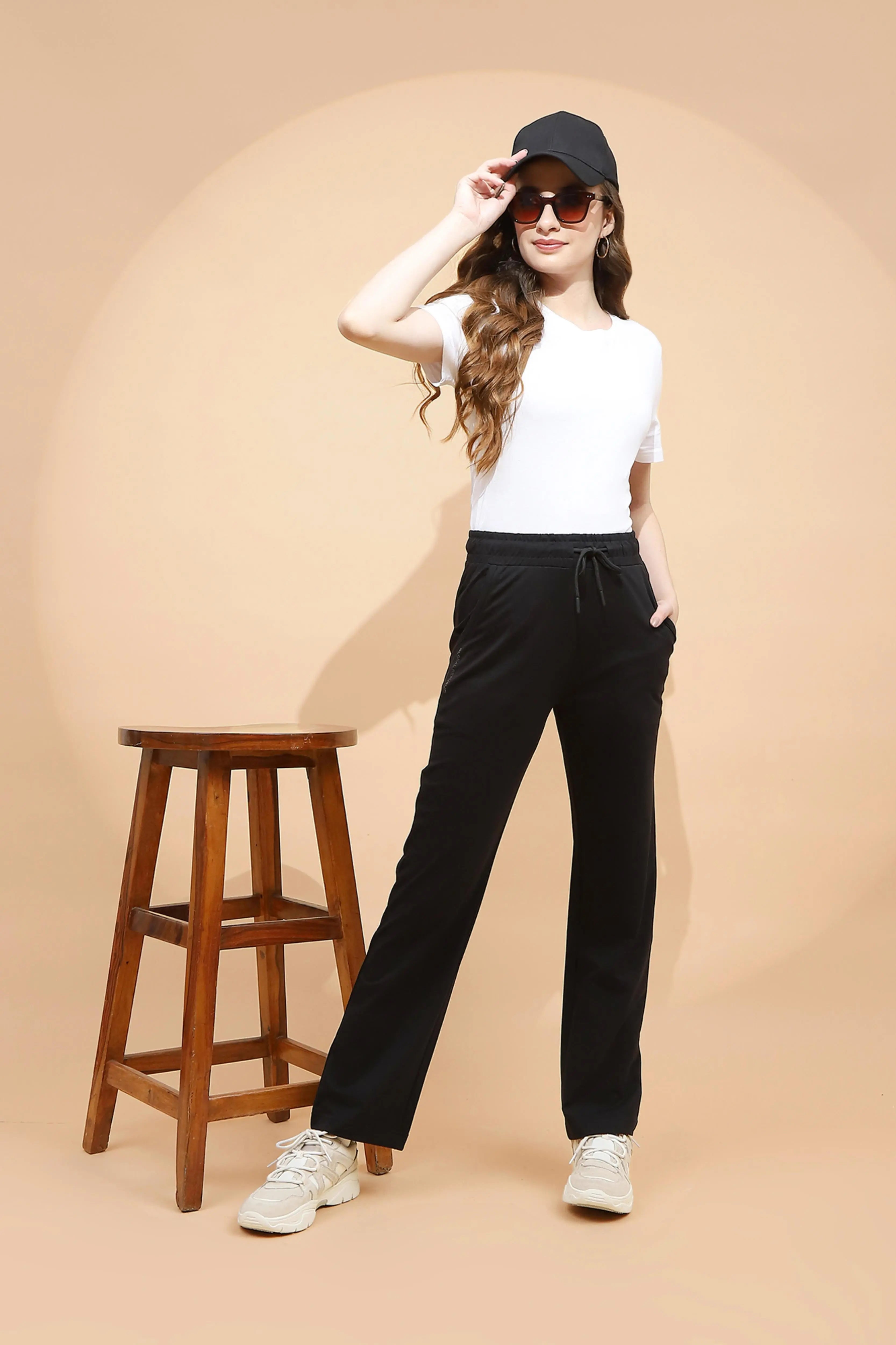 Black Cotton Blend Regular Fit Lower