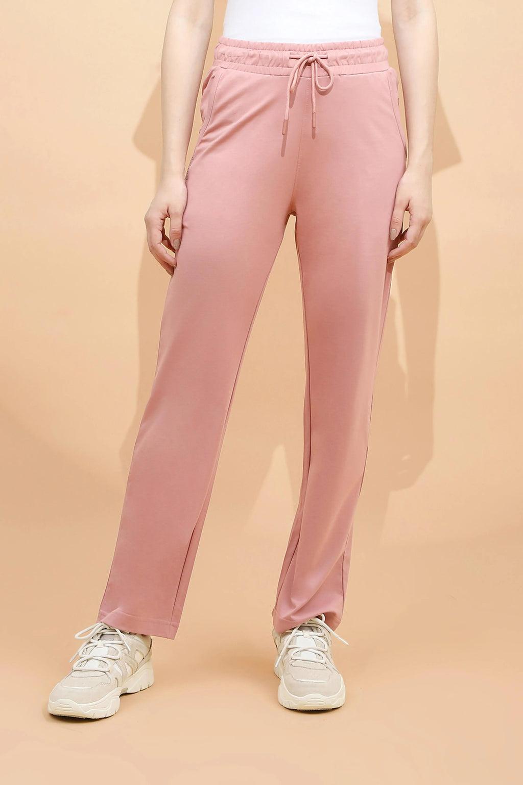 Pink Cotton Blend Regular Fit Lower
