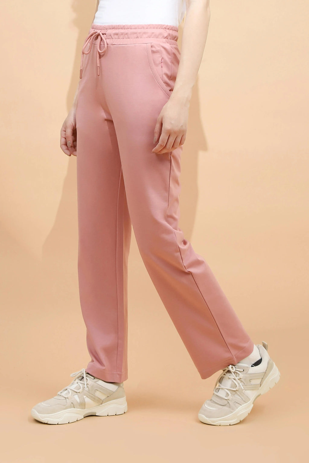 Pink Cotton Blend Regular Fit Lower