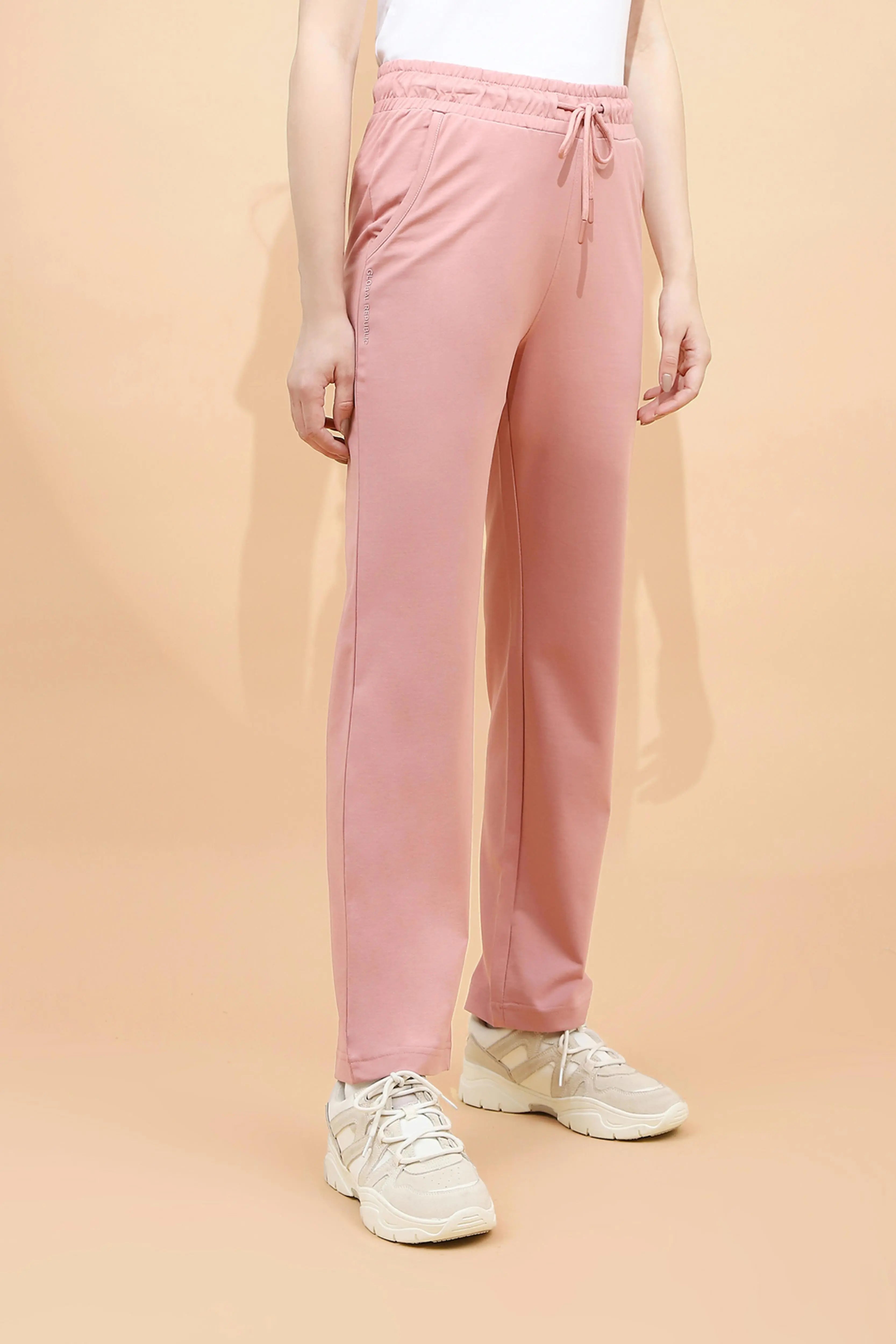Pink Cotton Blend Regular Fit Lower