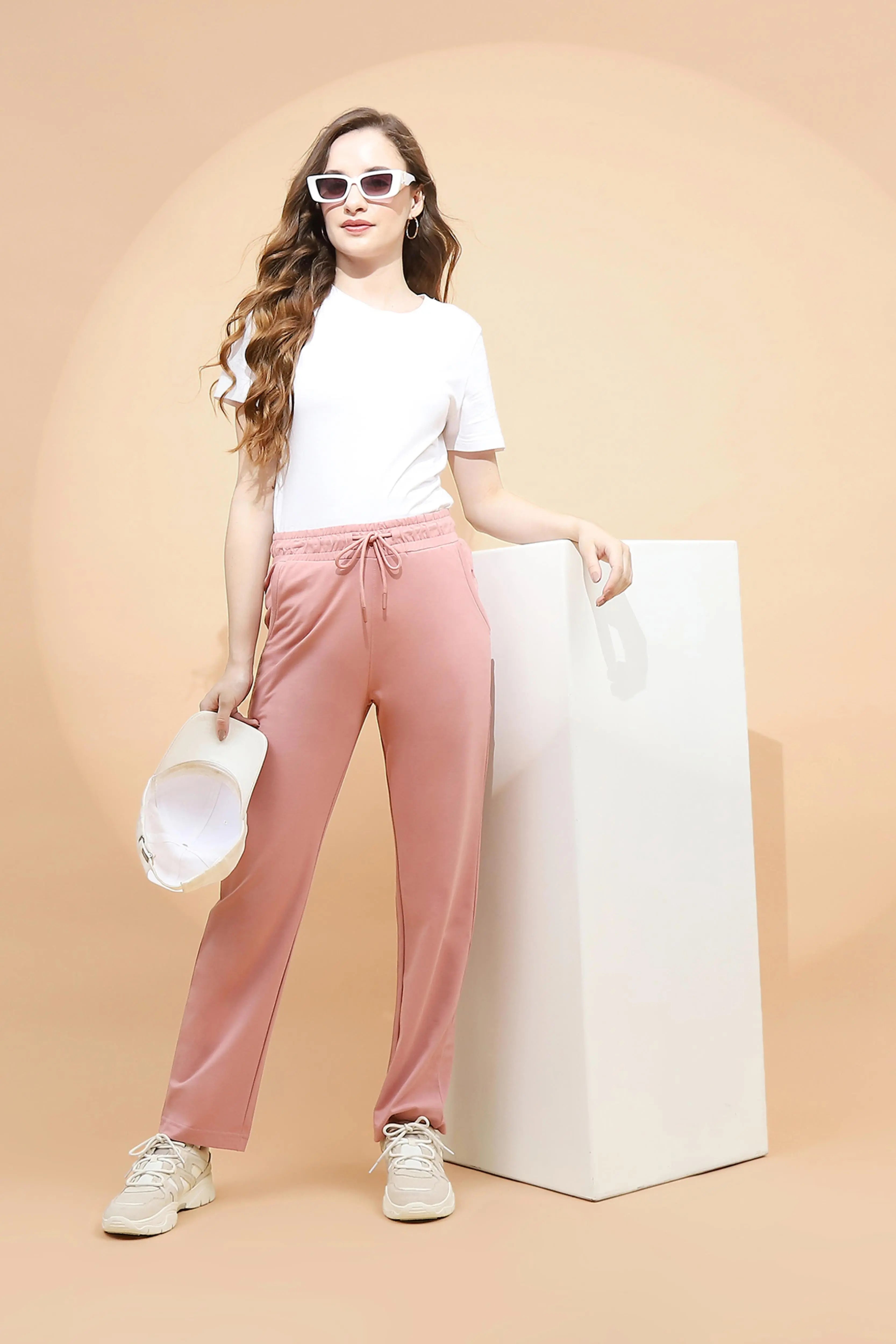 Pink Cotton Blend Regular Fit Lower