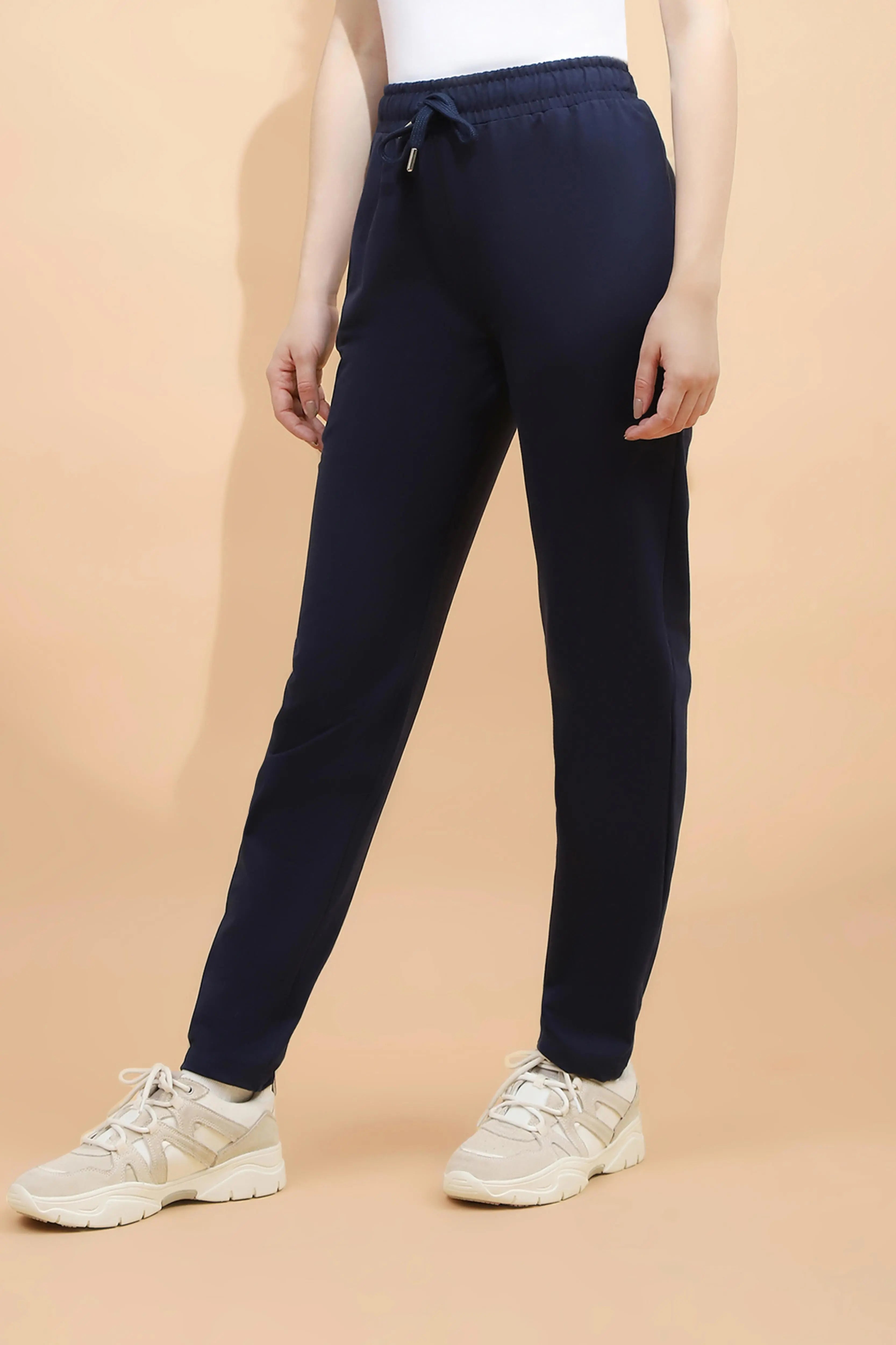 Blue Cotton Blend Regular Fit Lower
