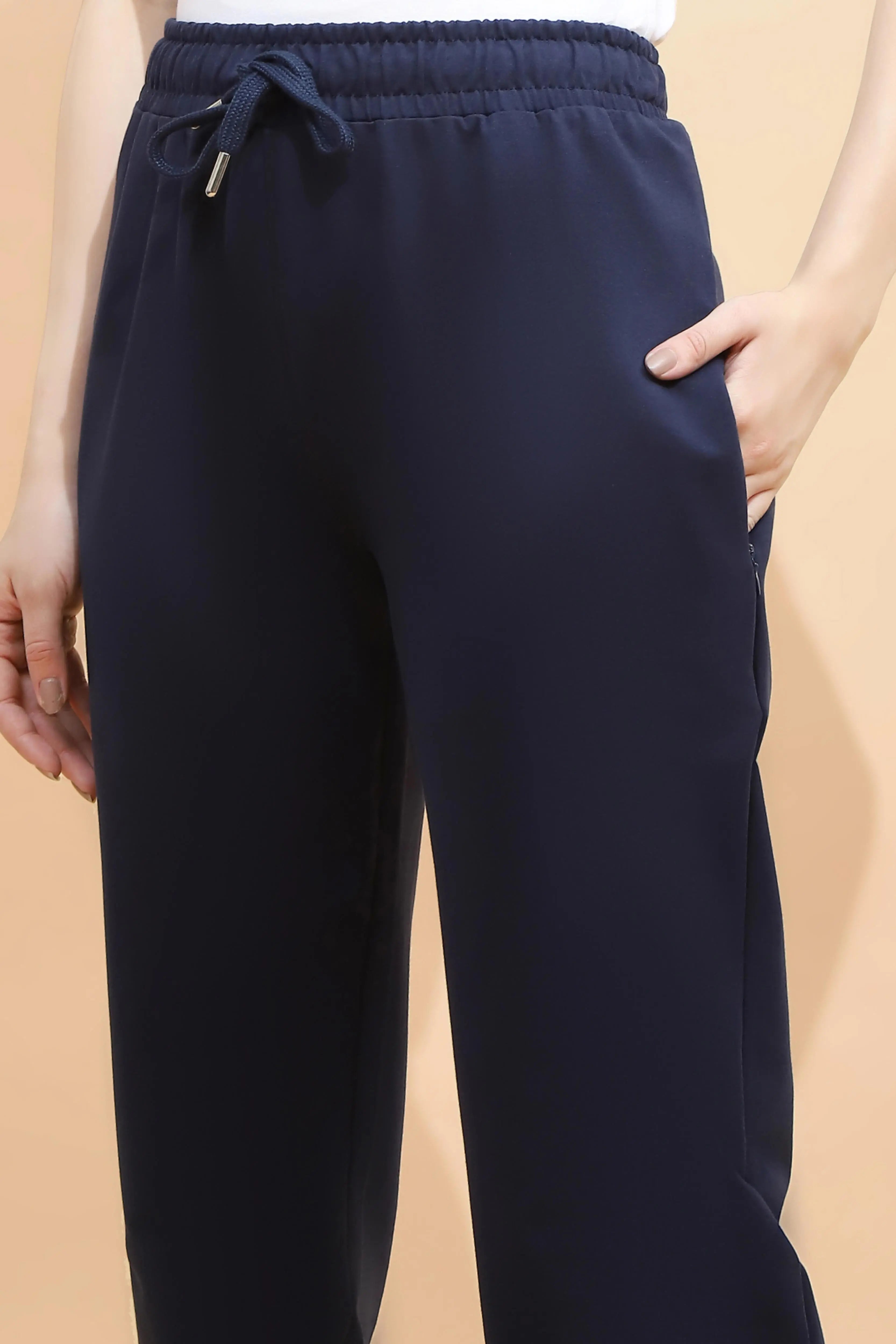 Blue Cotton Blend Regular Fit Lower