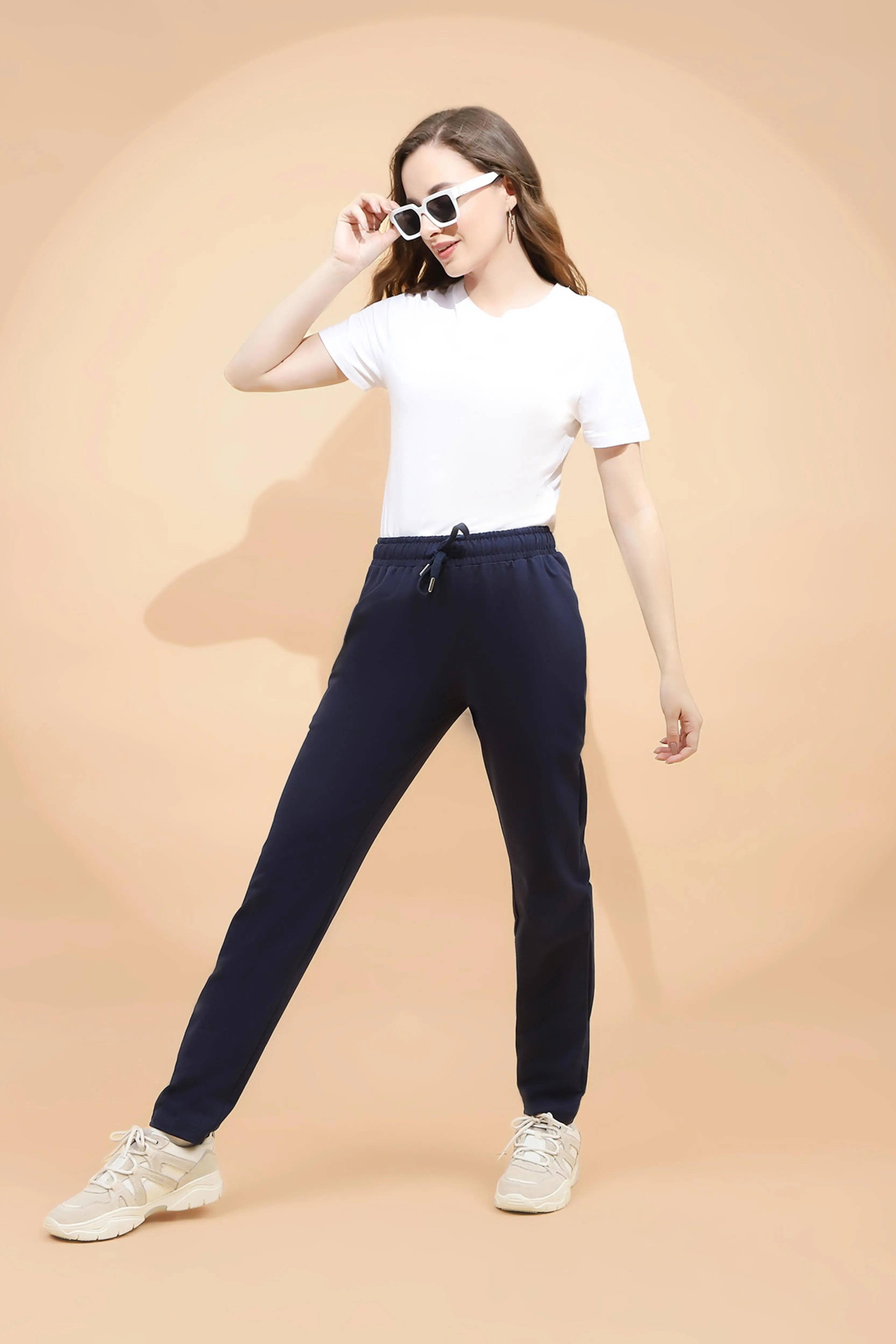 Blue Cotton Blend Regular Fit Lower