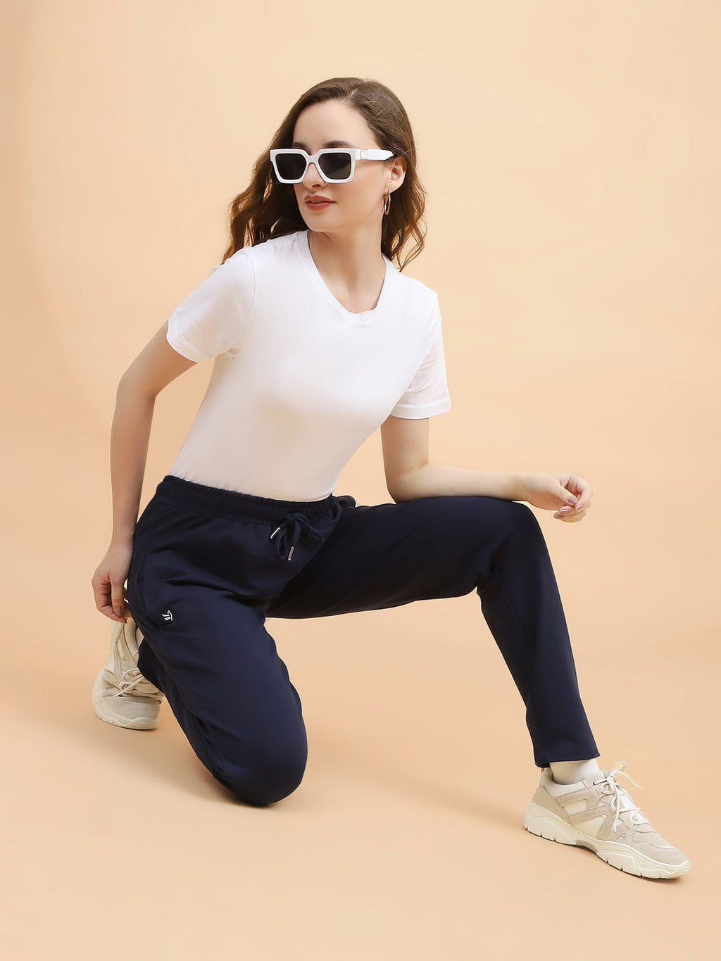 Blue Cotton Blend Regular Fit Lower