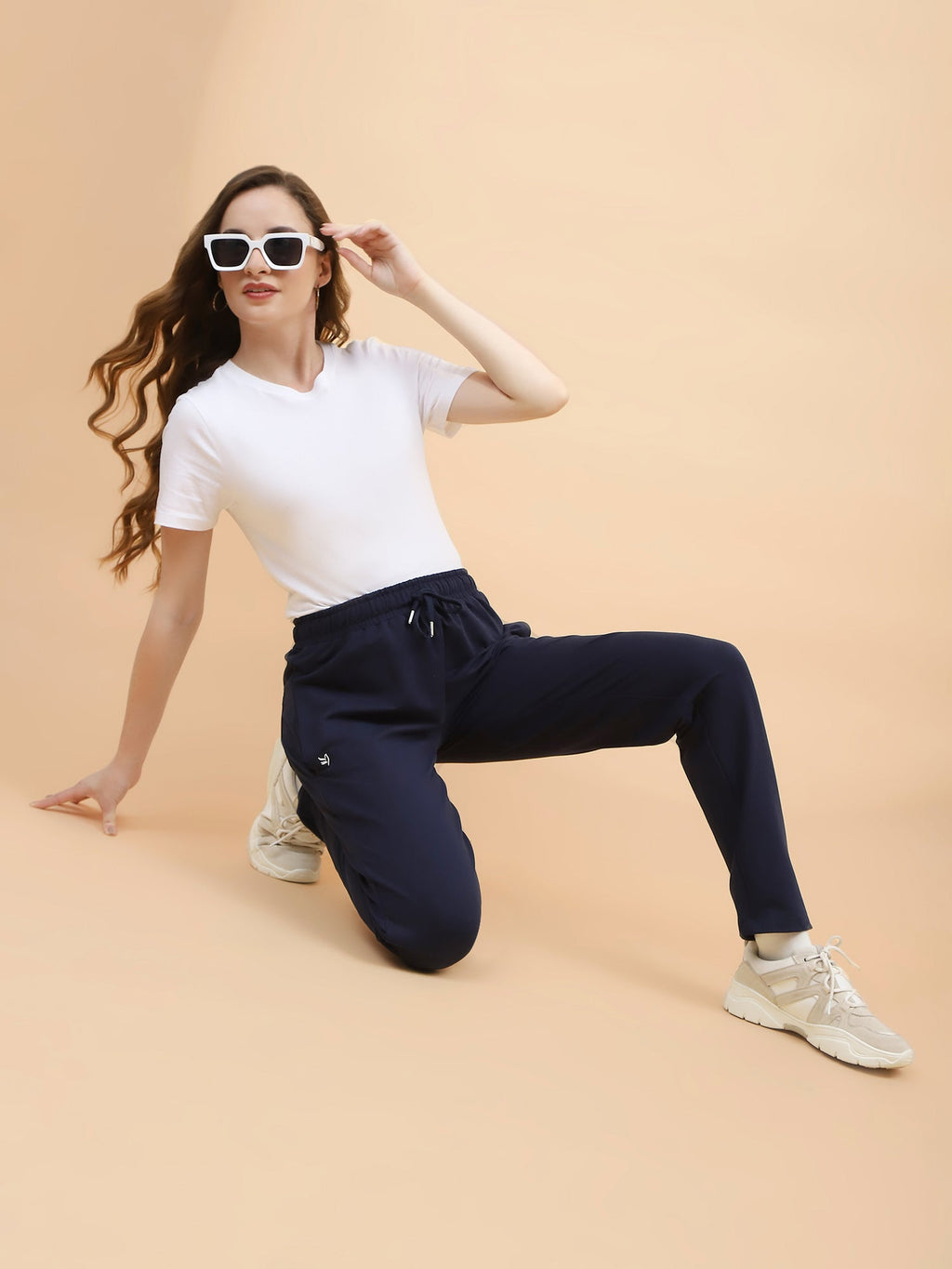 Blue Cotton Blend Regular Fit Lower