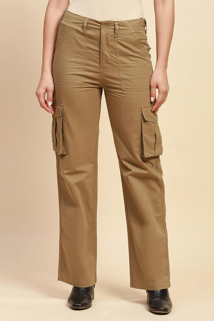 Khaki Cotton Straight Fit Cargo