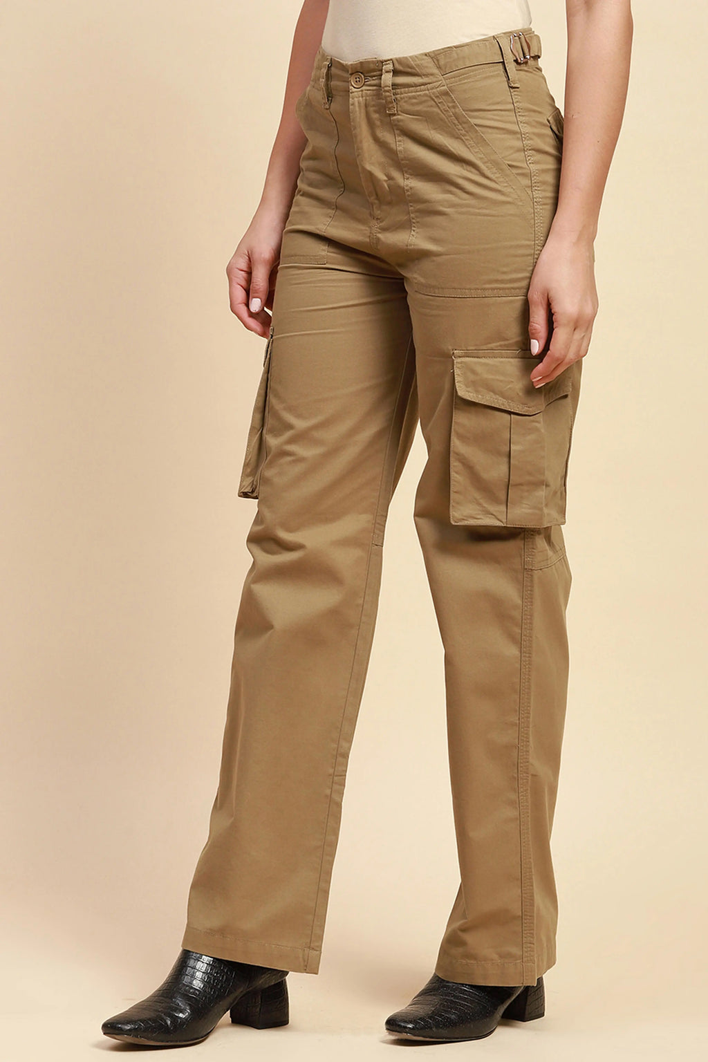 Khaki Cotton Straight Fit Cargo