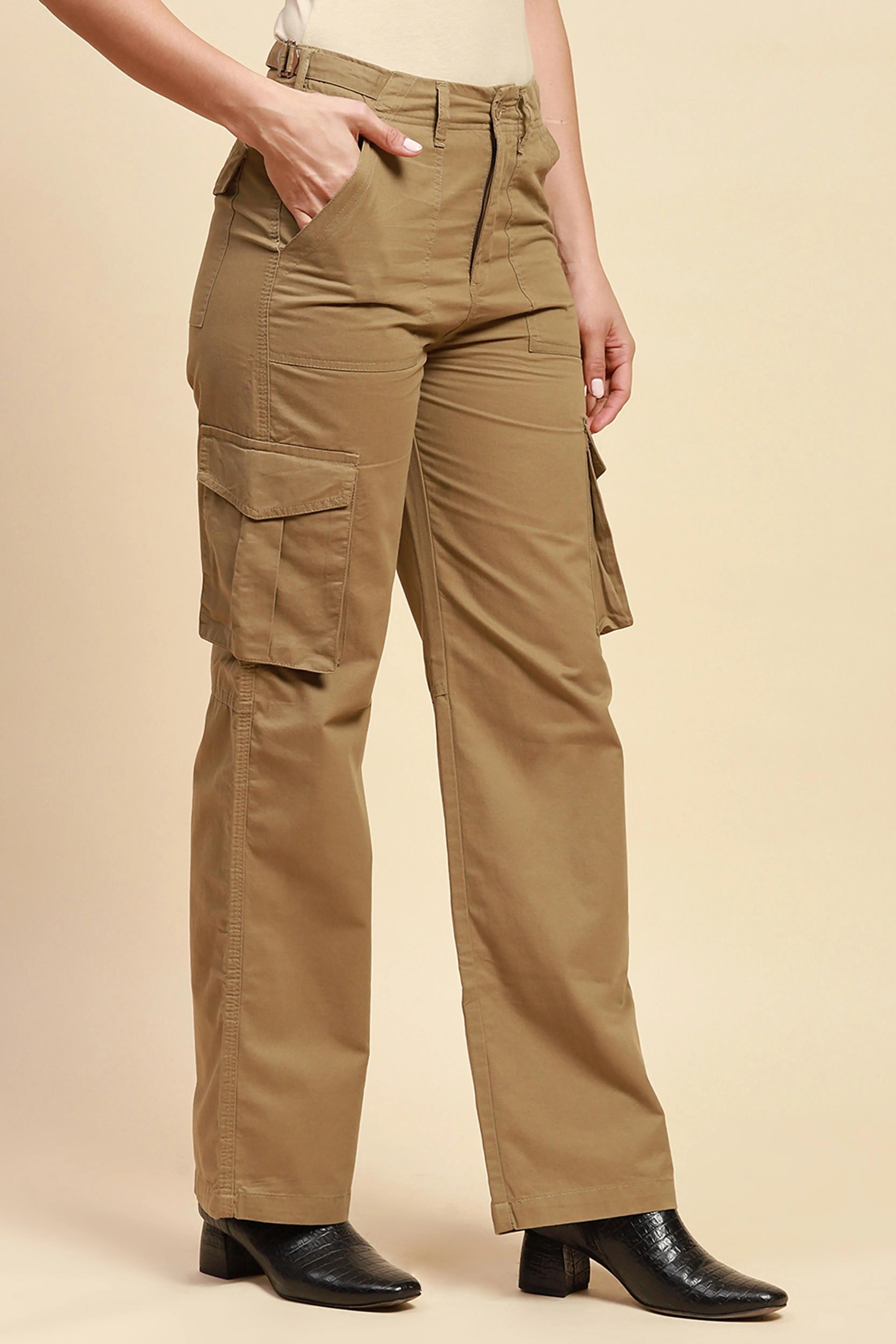 Khaki Cotton Straight Fit Cargo