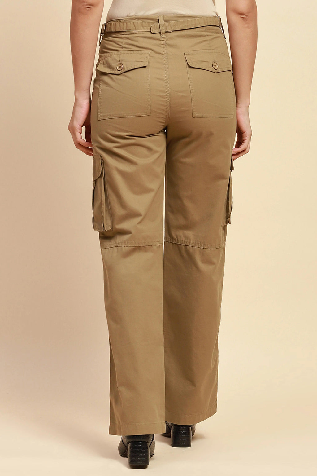Khaki Cotton Straight Fit Cargo