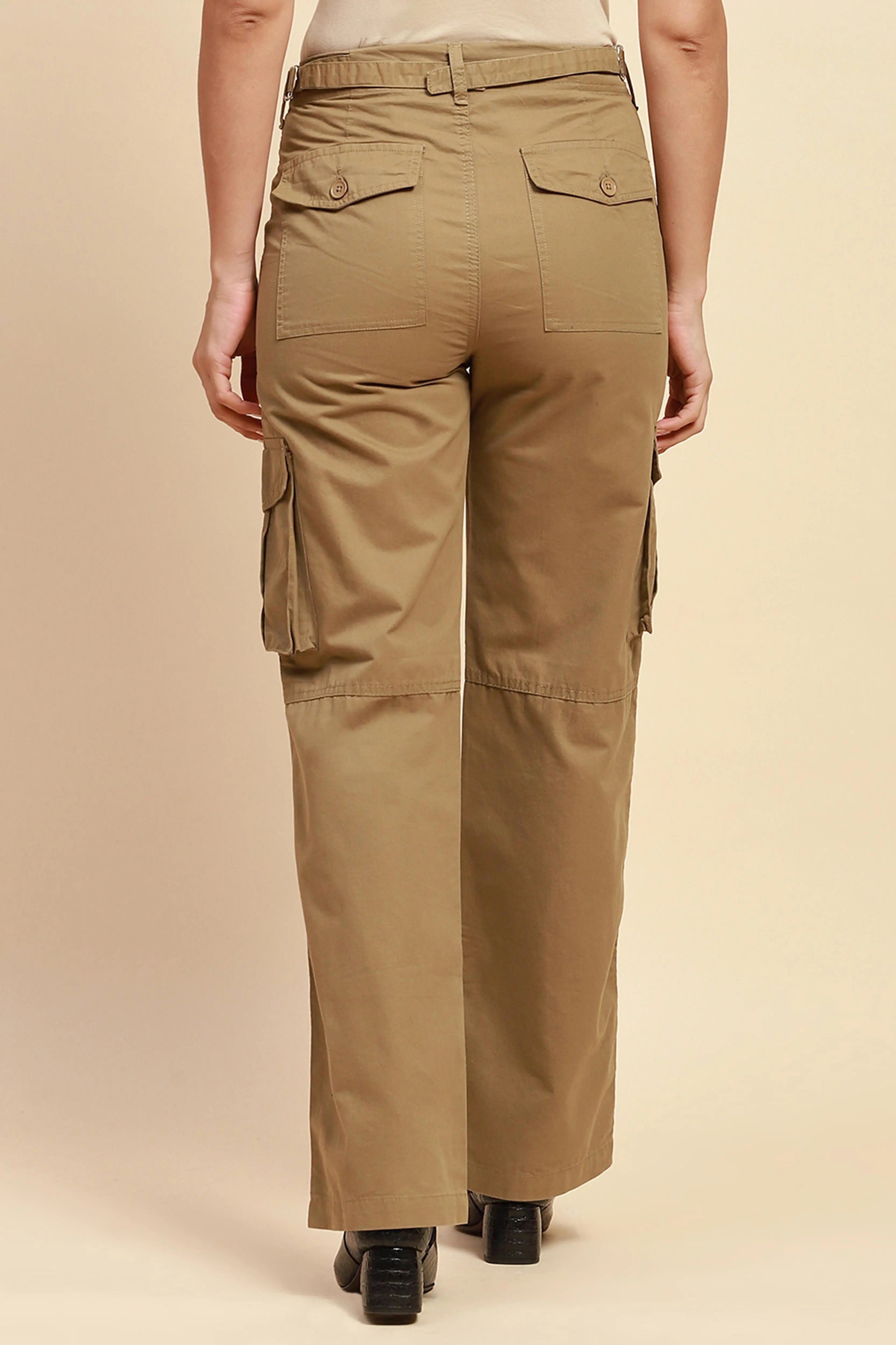 Khaki Cotton Straight Fit Cargo