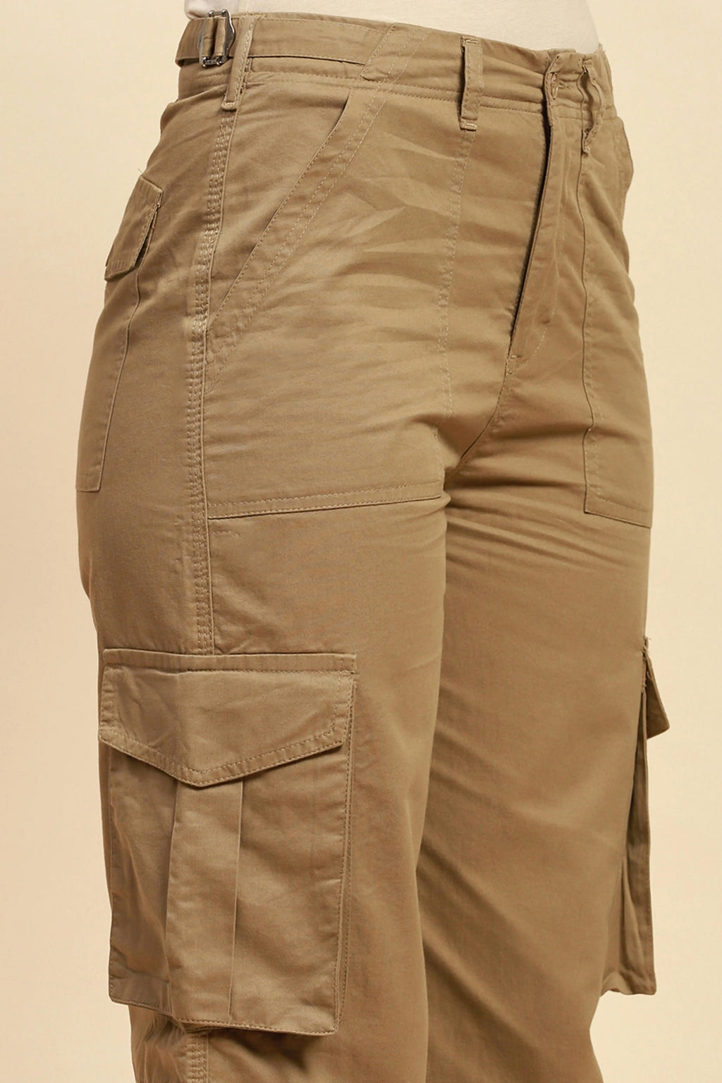 Khaki Cotton Straight Fit Cargo