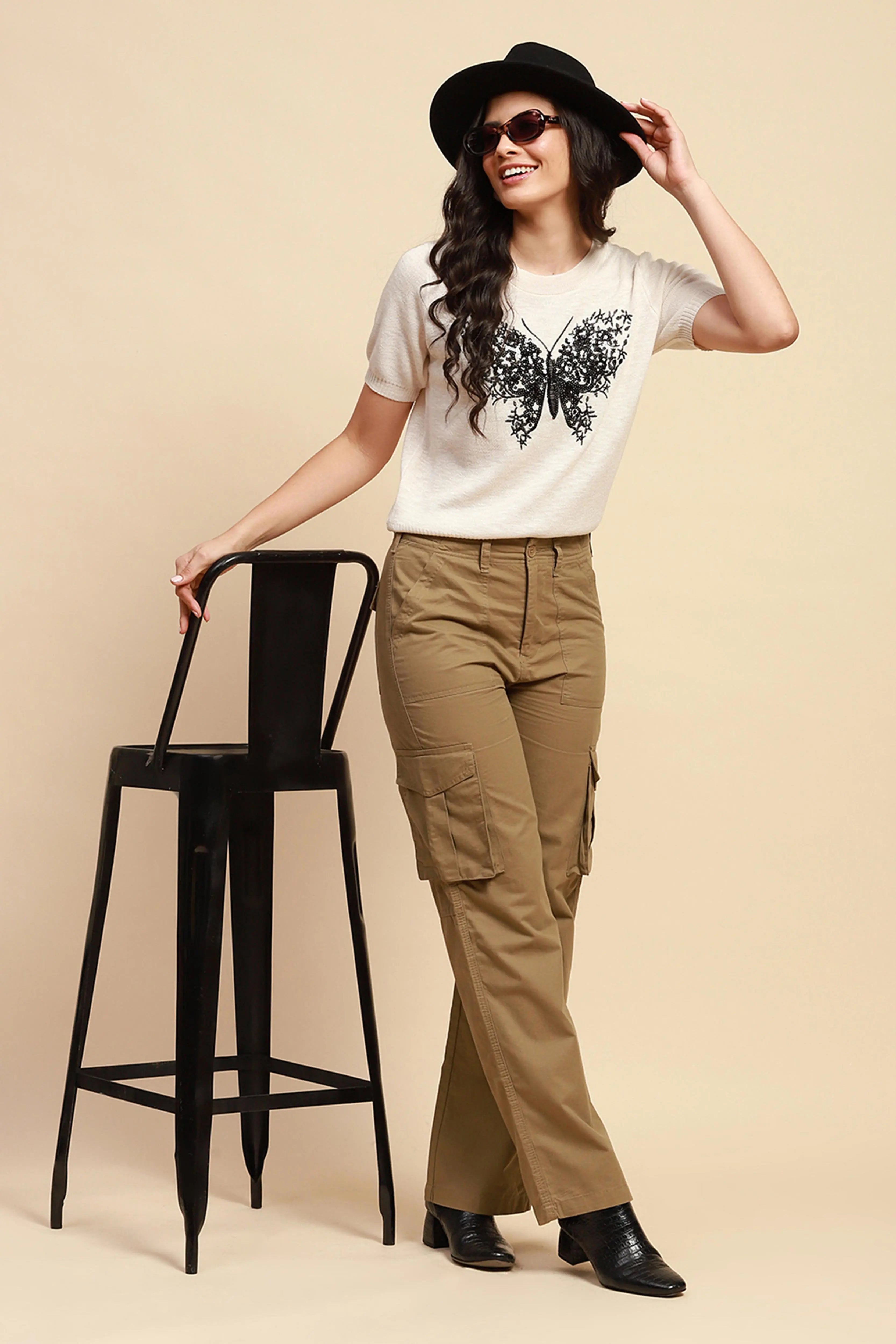 Khaki Cotton Straight Fit Cargo