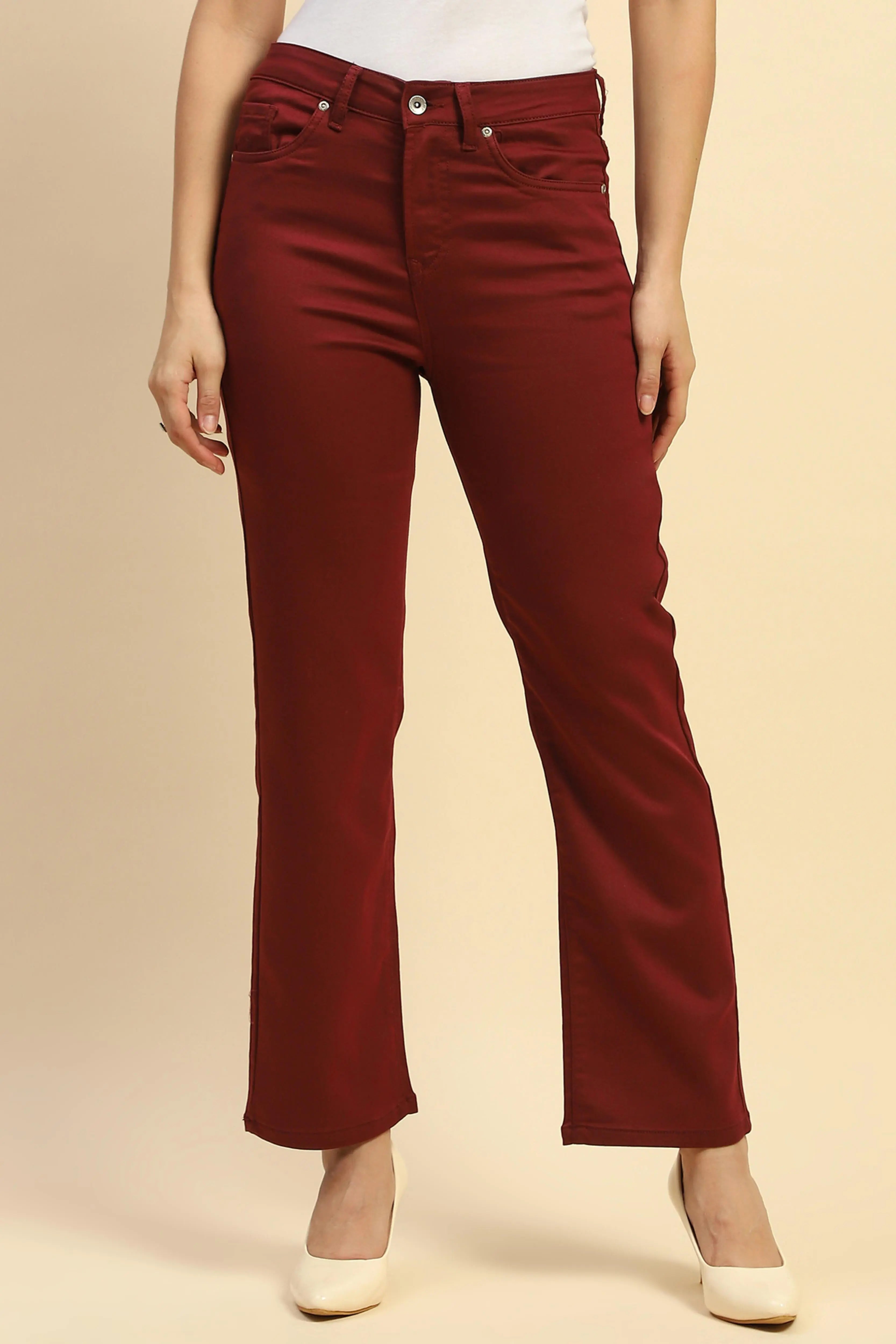 Maroon Cotton Blend Stretchable Trouser