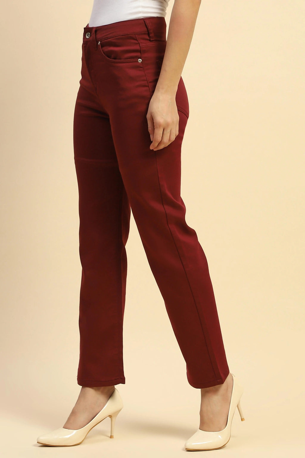 Maroon Cotton Blend Stretchable Trouser