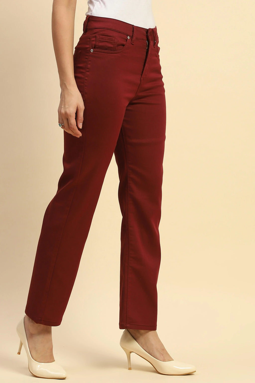 Maroon Cotton Blend Stretchable Trouser