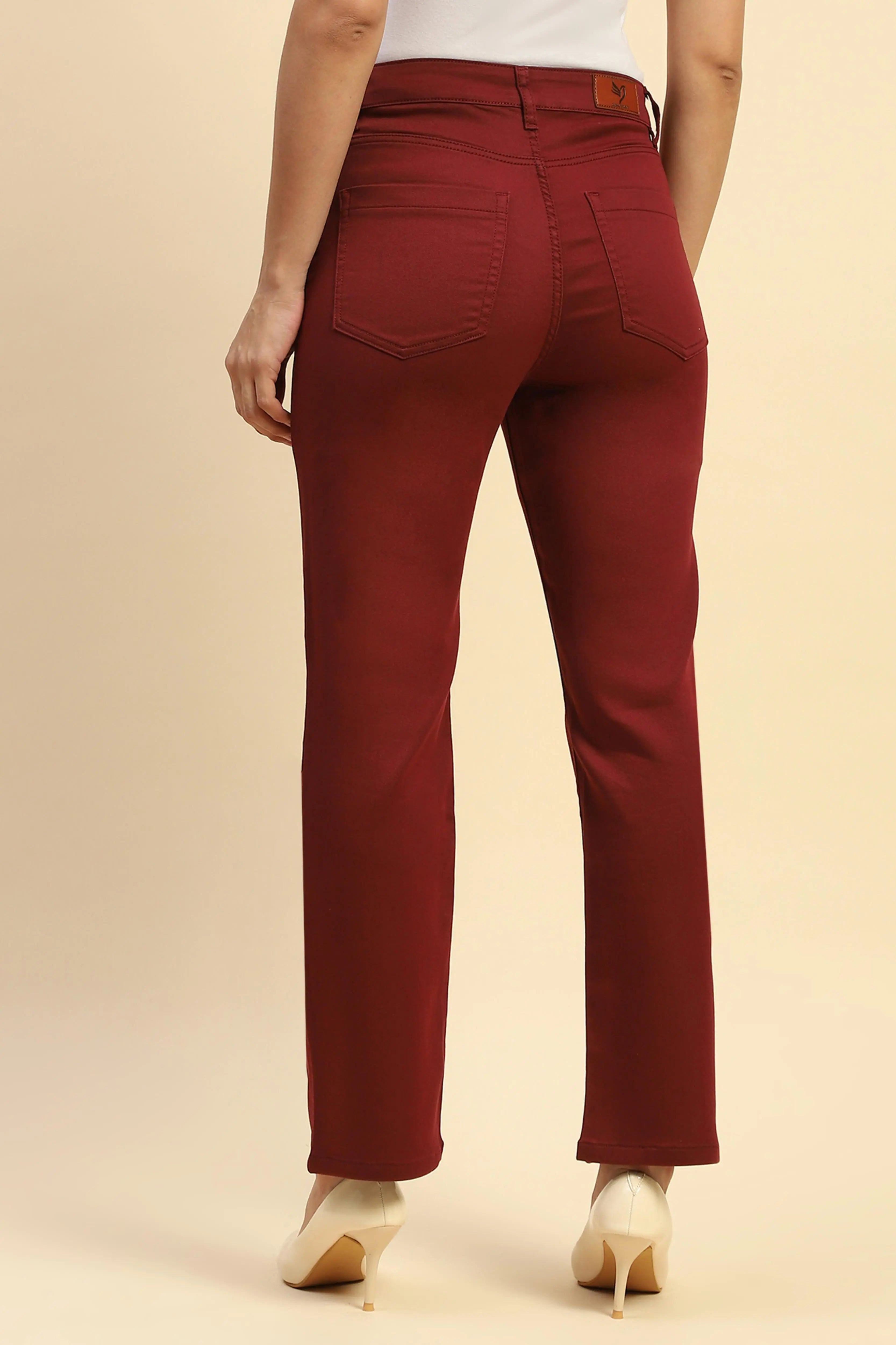 Maroon Cotton Blend Stretchable Trouser