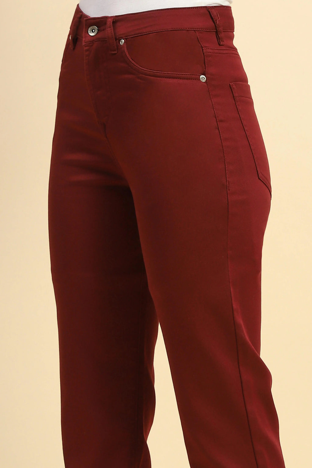 Maroon Cotton Blend Stretchable Trouser