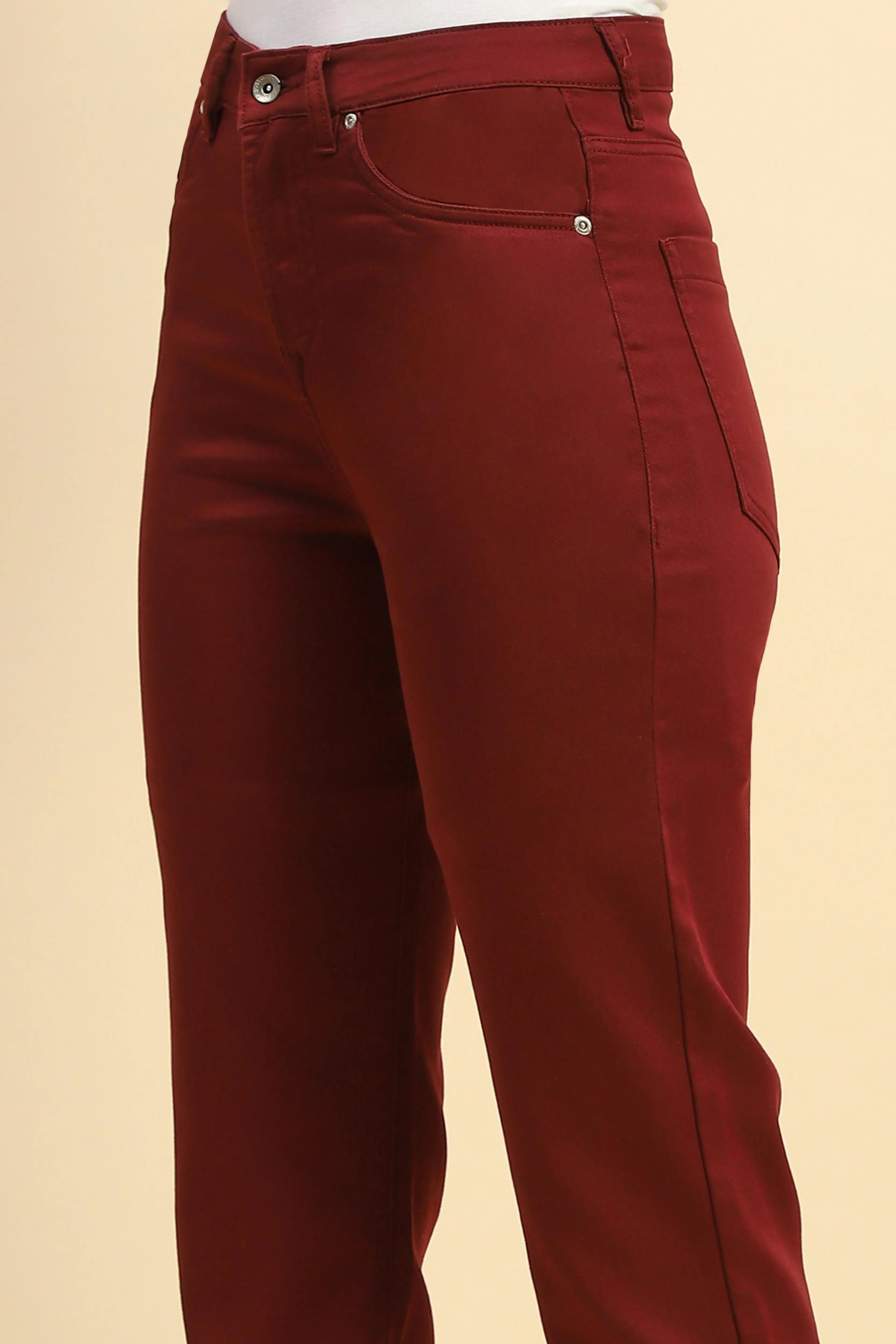 Maroon Cotton Blend Stretchable Trouser