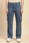 Blue Cotton Straight Relaxed Fit Cargo