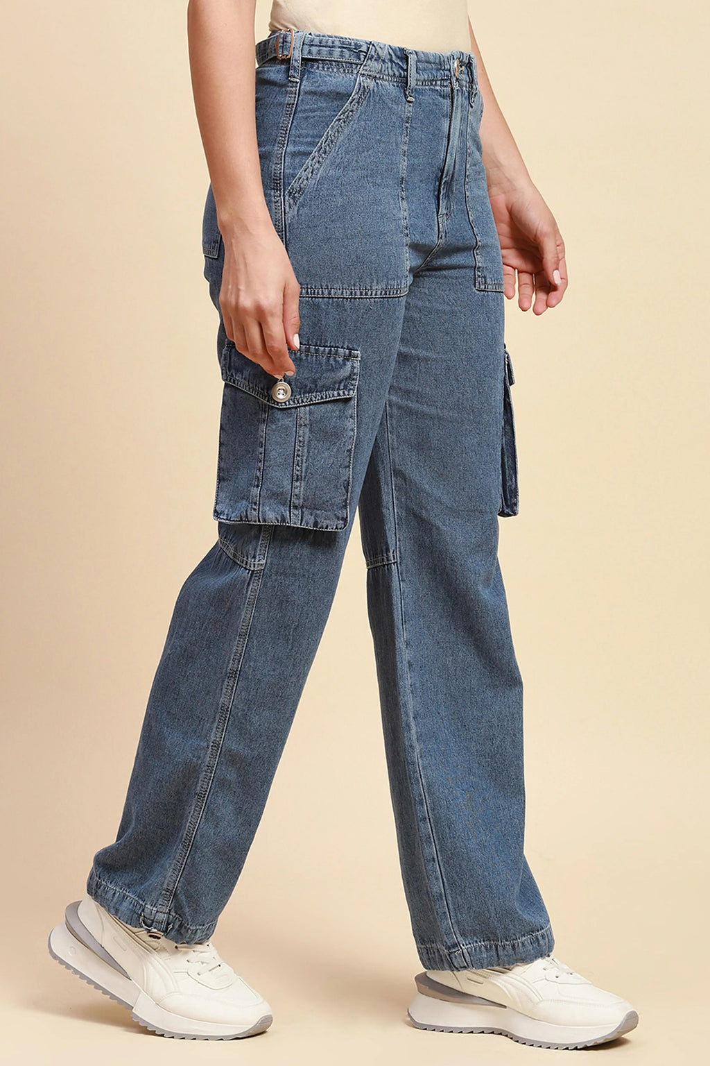 Blue Cotton Straight Relaxed Fit Cargo