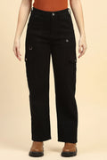Jet Black Cotton Straight Fit Cargo